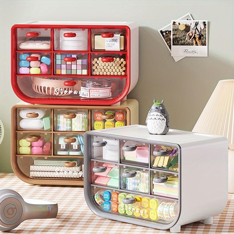 7-Compartment Desk Organizer,Dustproof Plastic Storage Box with Drawers for Stationery, Cosmetics & Jewelry for Office & Dorm Room,Home Organization