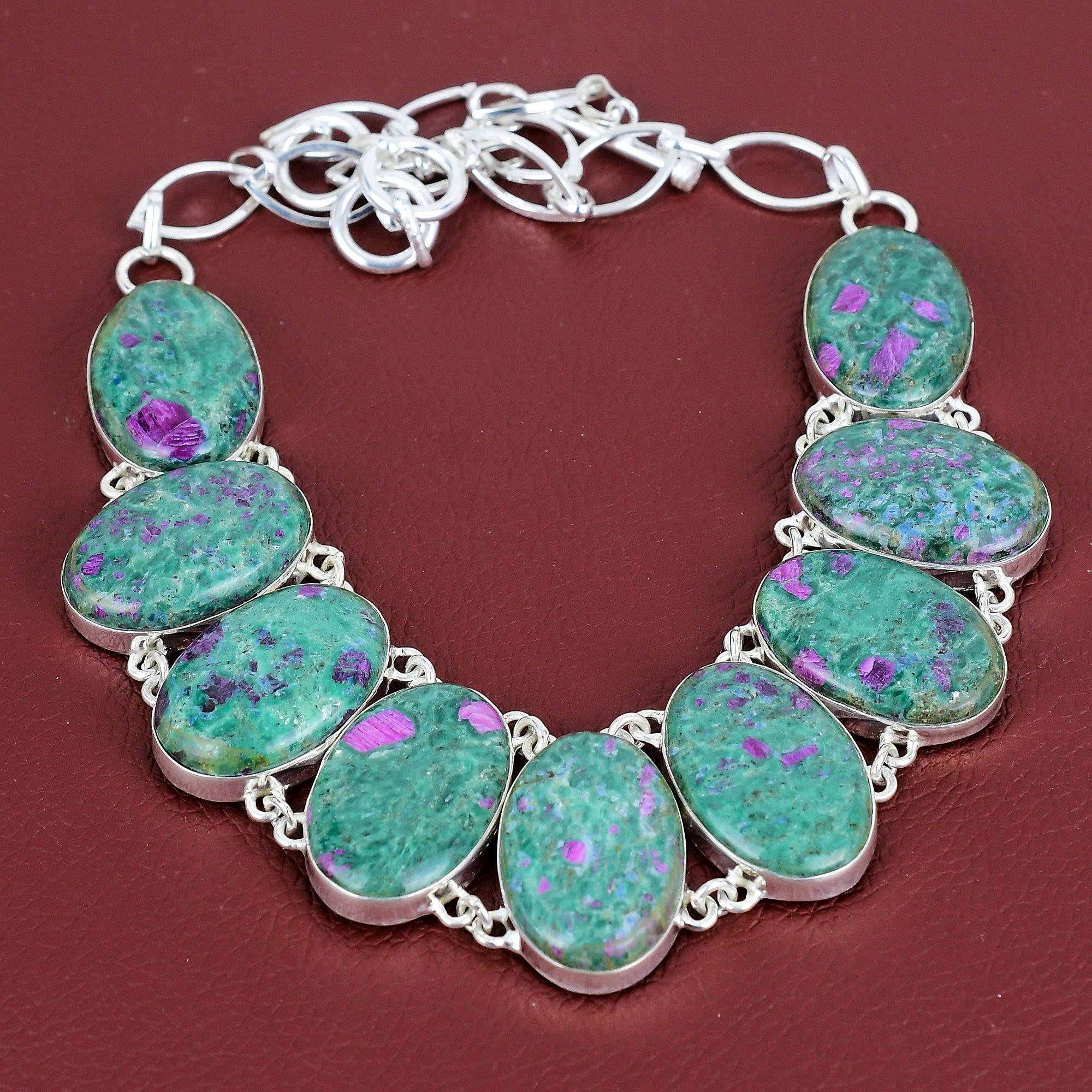 Ruby fuchsite necklace gemstone necklace amazing jewelry 925 sterling silver necklace adjustable chain handmade necklace anniversary gifts