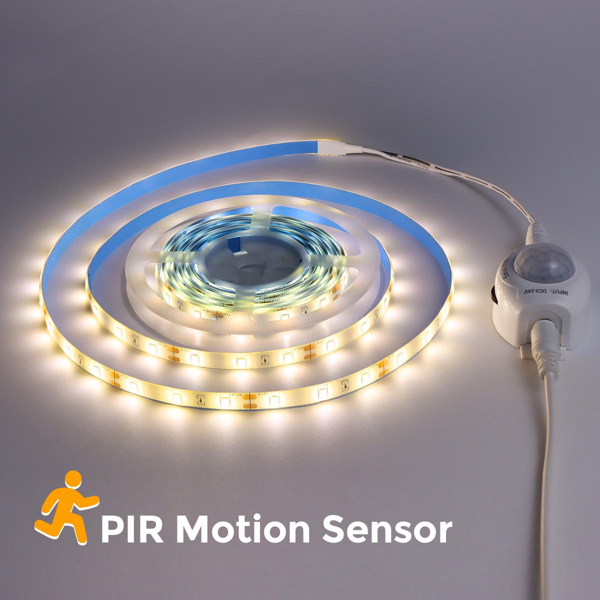 PIR Motion Sensor LED Under Cabinet Lights Cupboard Kitchen Bed Emergency Night Light DC 12V LED Strip Tape EU Power Aadpter