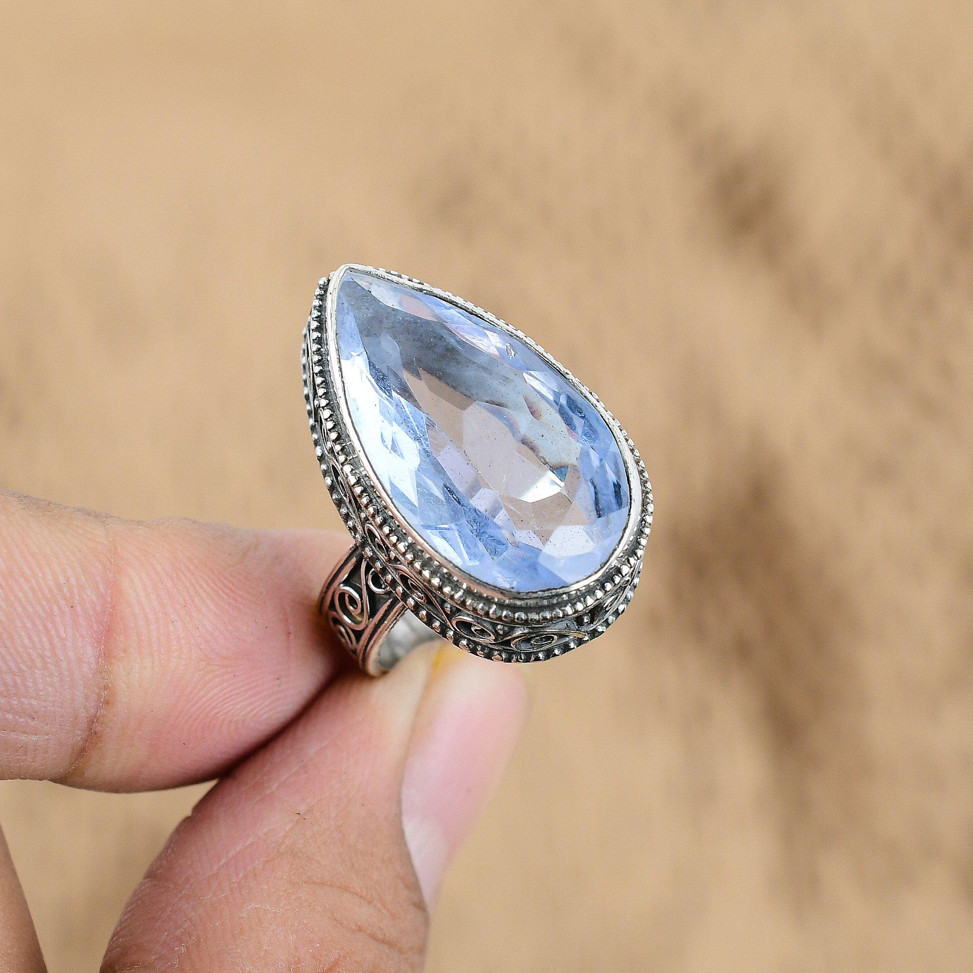 925 Silver Natural Tanzanite Quartz Multi Stone Vintage Statement Ring Size 8