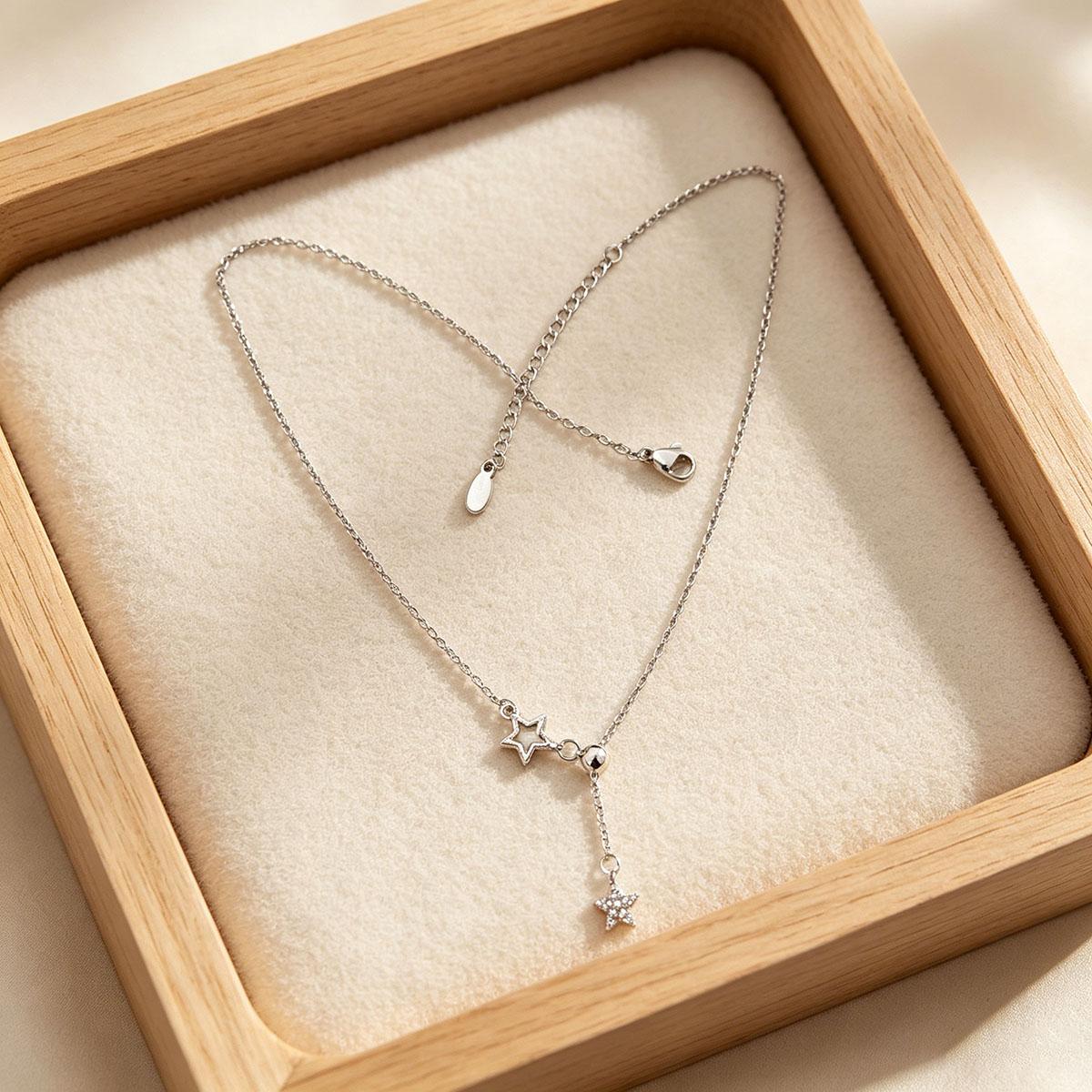 Korean Star Necklace for Women, Niche Design Everyday Clavicle Chain, Simple Gentle Atmosphere Pull Chain