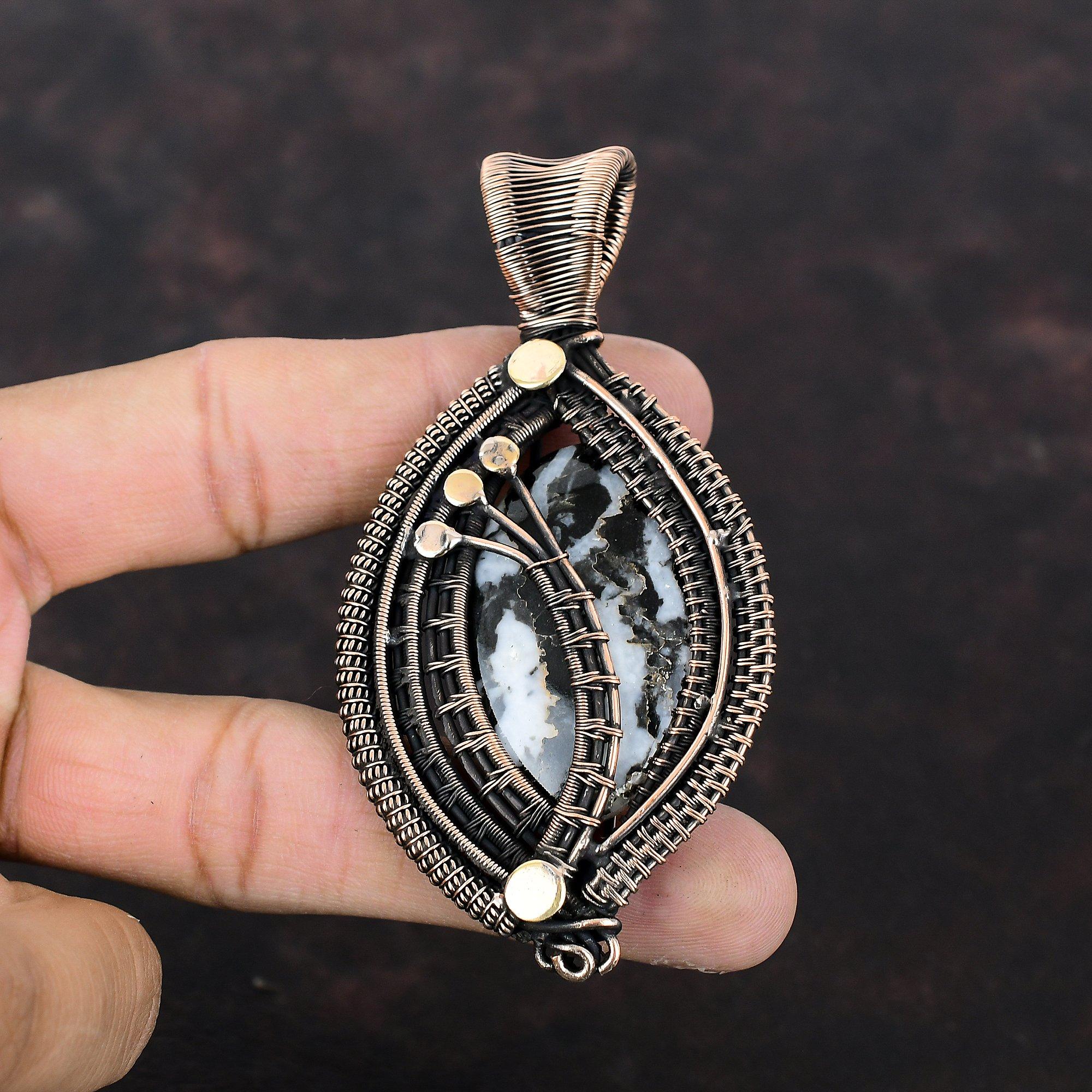 White Buffalo Turquoise Pendant Copper Wire Wrapped Pendant Handmade Jewelry Genuine Gemstone Pendant Copper Jewelry Unique Pendant for Gift