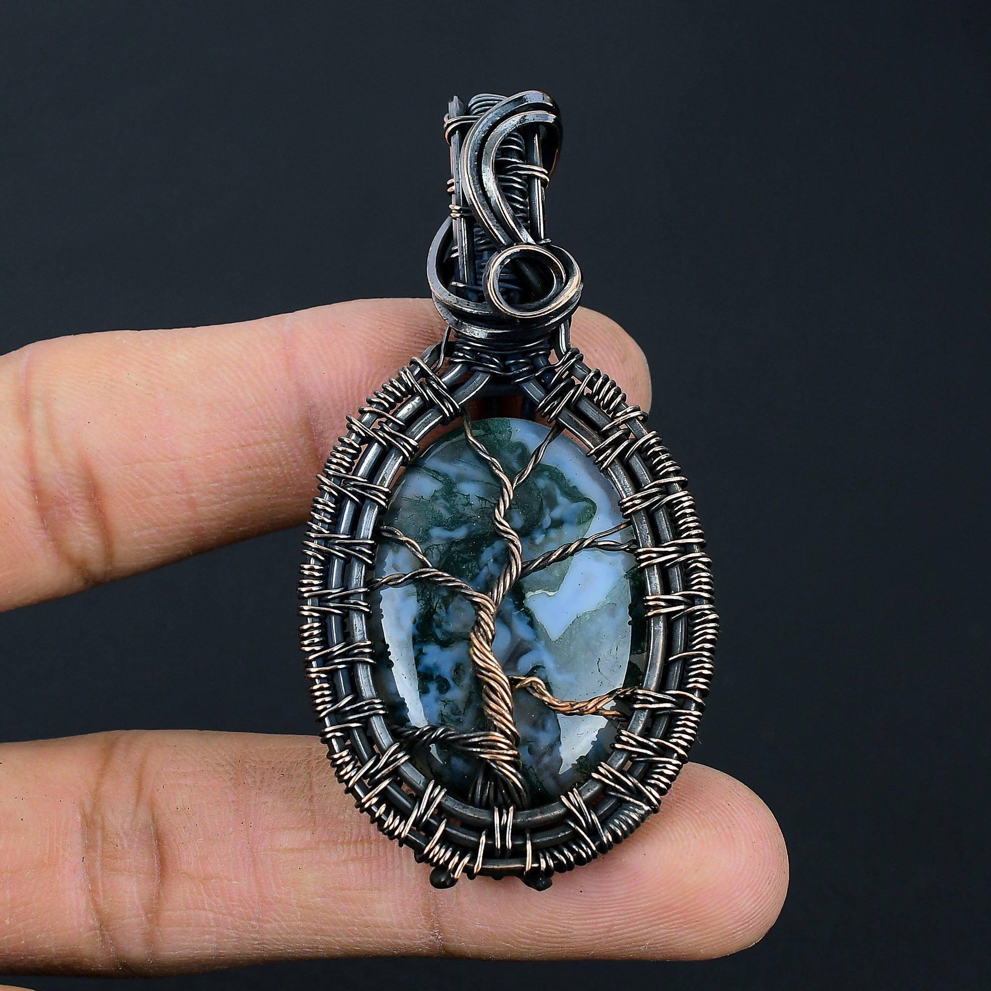 Tree Of Life Moss Agate Gemstone Handmade 925 Sterling Silver Jewelry Pendant For Her