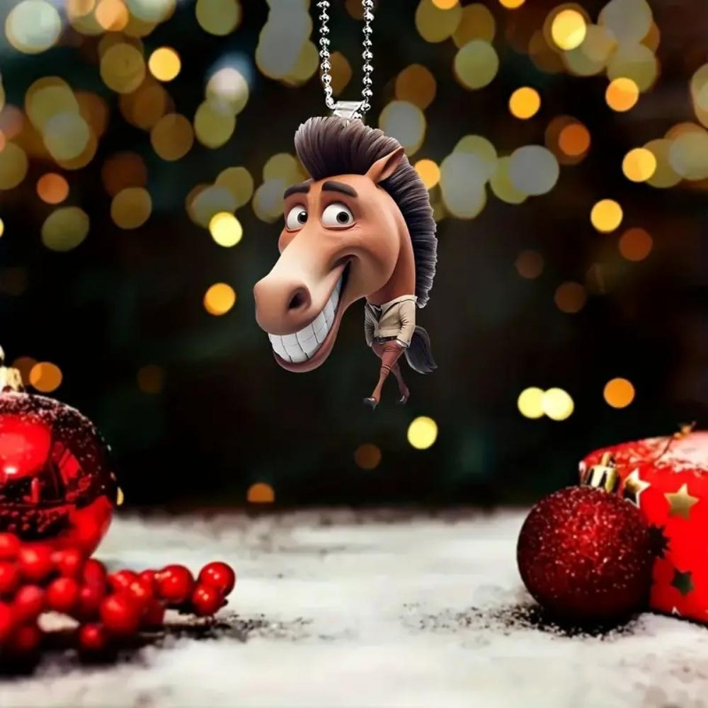 2D acrylic creative big mouth horse pendant cross-border new flat car rearview mirror pendant home holiday pendant