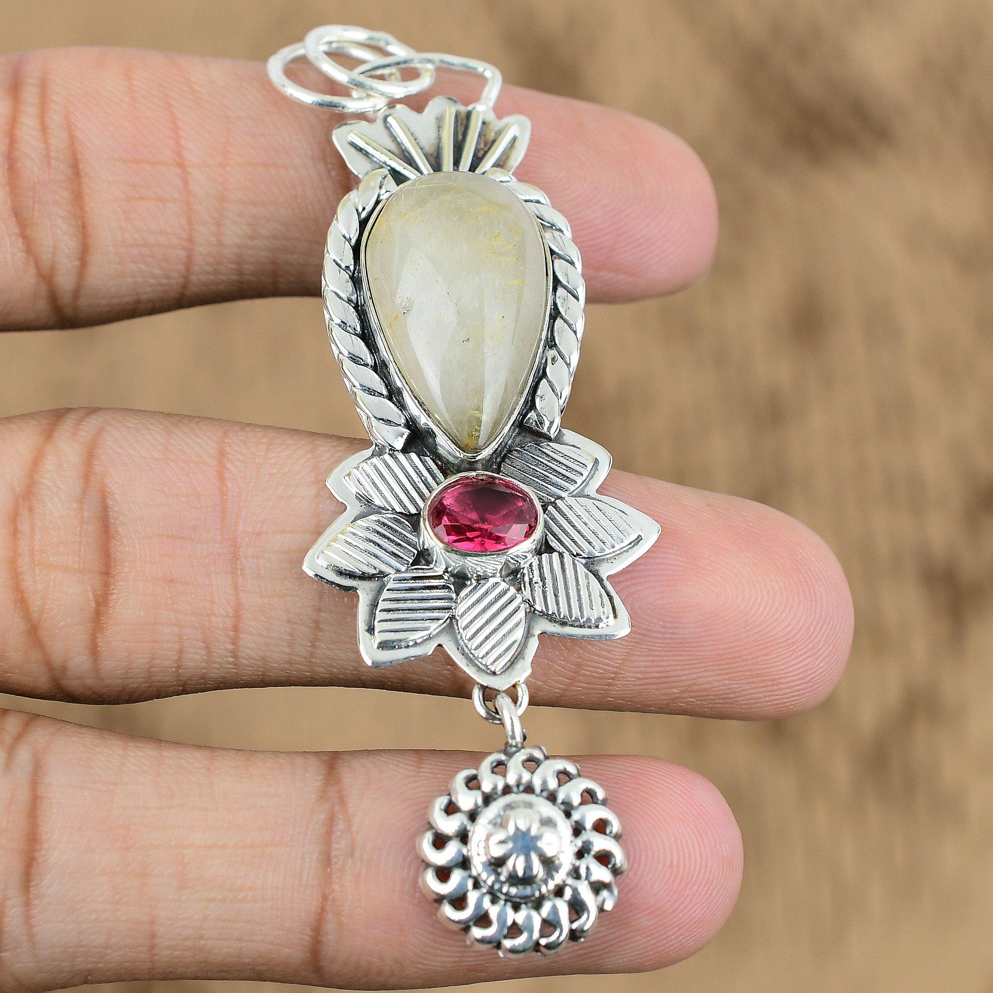 Natural Golden Rutile Gemstone Jewelry 925 Sterling Silver Pendant For Girls