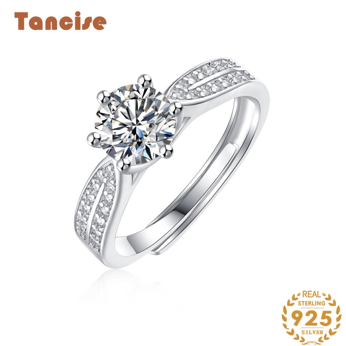 Tancise Classic 925 Sterling Silver  Moissanite Ring Ladies Jewelry Wedding Promise Party Gift