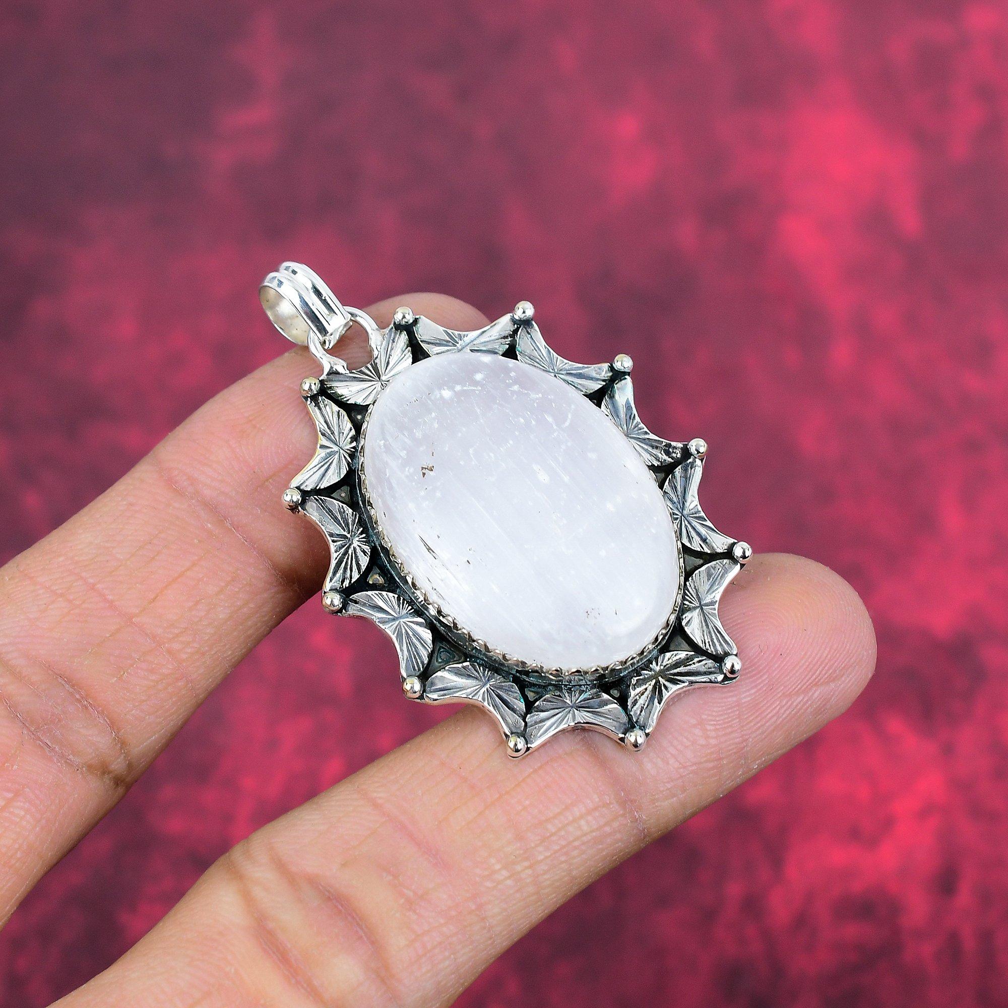 Pandantiv Selenit Argint Sterling 925 Masiv, Bijuterii Pandantiv cu Piatră Prețioasă Făcută Manual, Cadouri Pentru Soție Pandantiv Nou