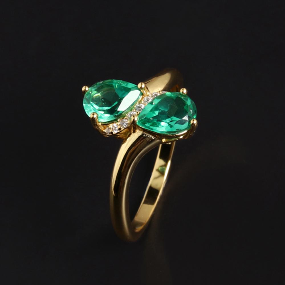 Light Luxury and elegant Ring 18K Yellow gold over S925 Created emerald Nano jewelry for Women's Birthday and party Gifts