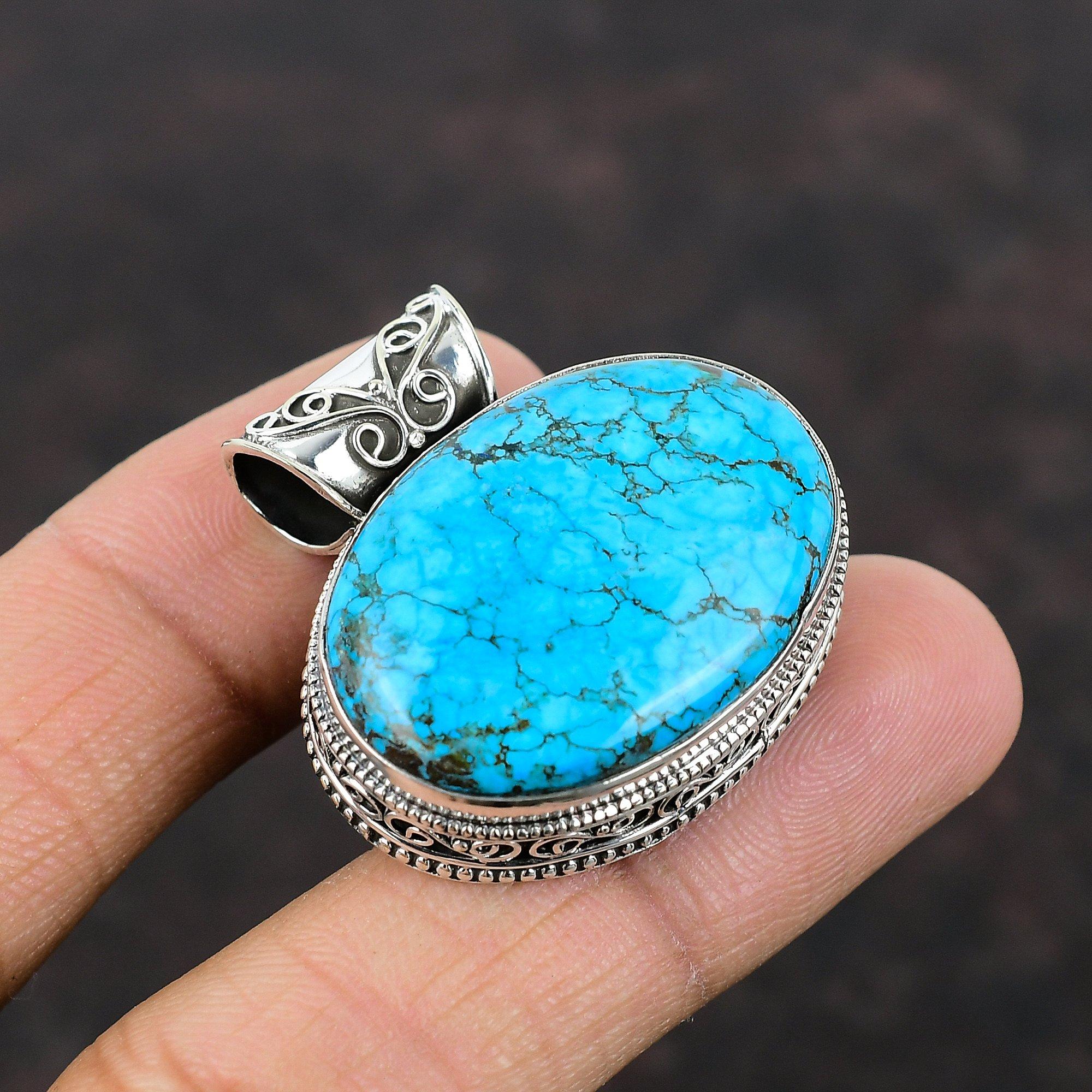 Colgante turquesa tibetano piedra preciosa hecha a mano joyería boho 925 colgante de plata esterlina colgante vintage para regalo piedra curativa colgante increíble
