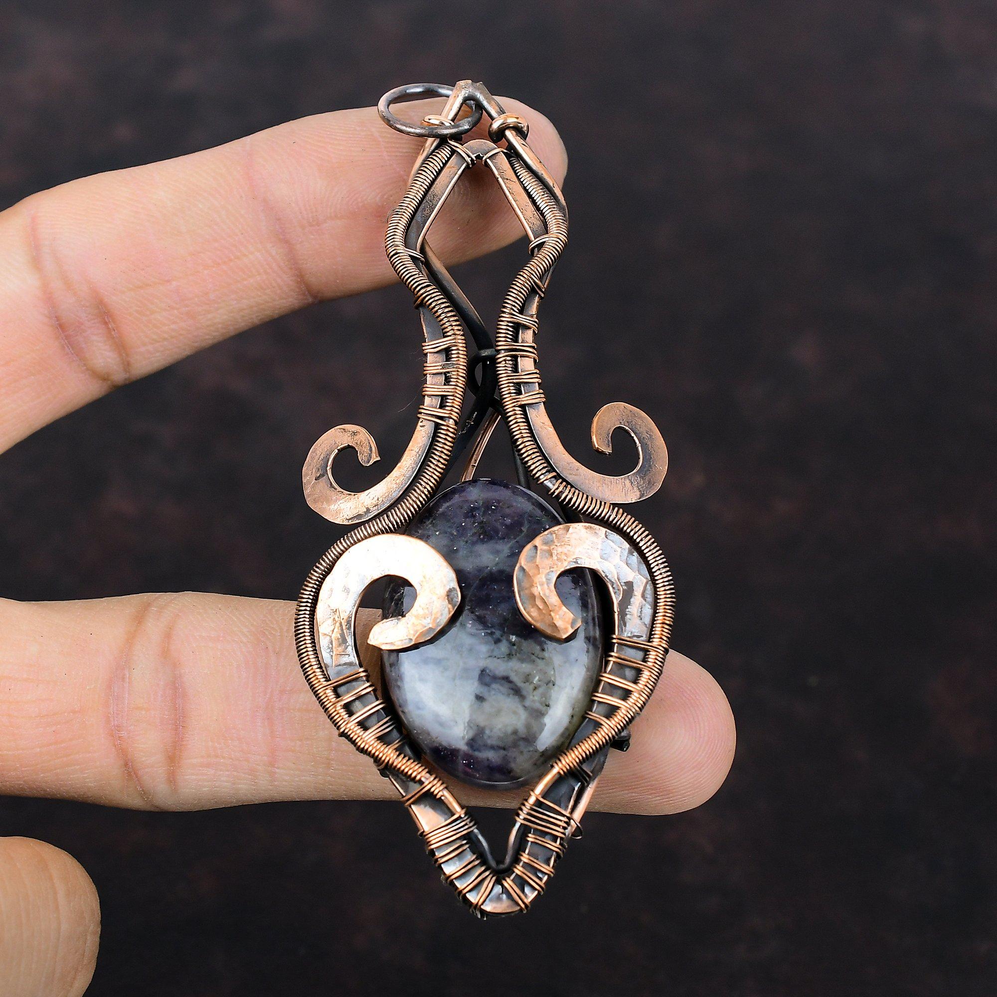 Iolite Sunstone Pendant Copper Wire Wrapped Pendant Gemstone Copper Jewelry Latest Design Pendant Handmade Wire Wrap Jewelry Gift For Mother