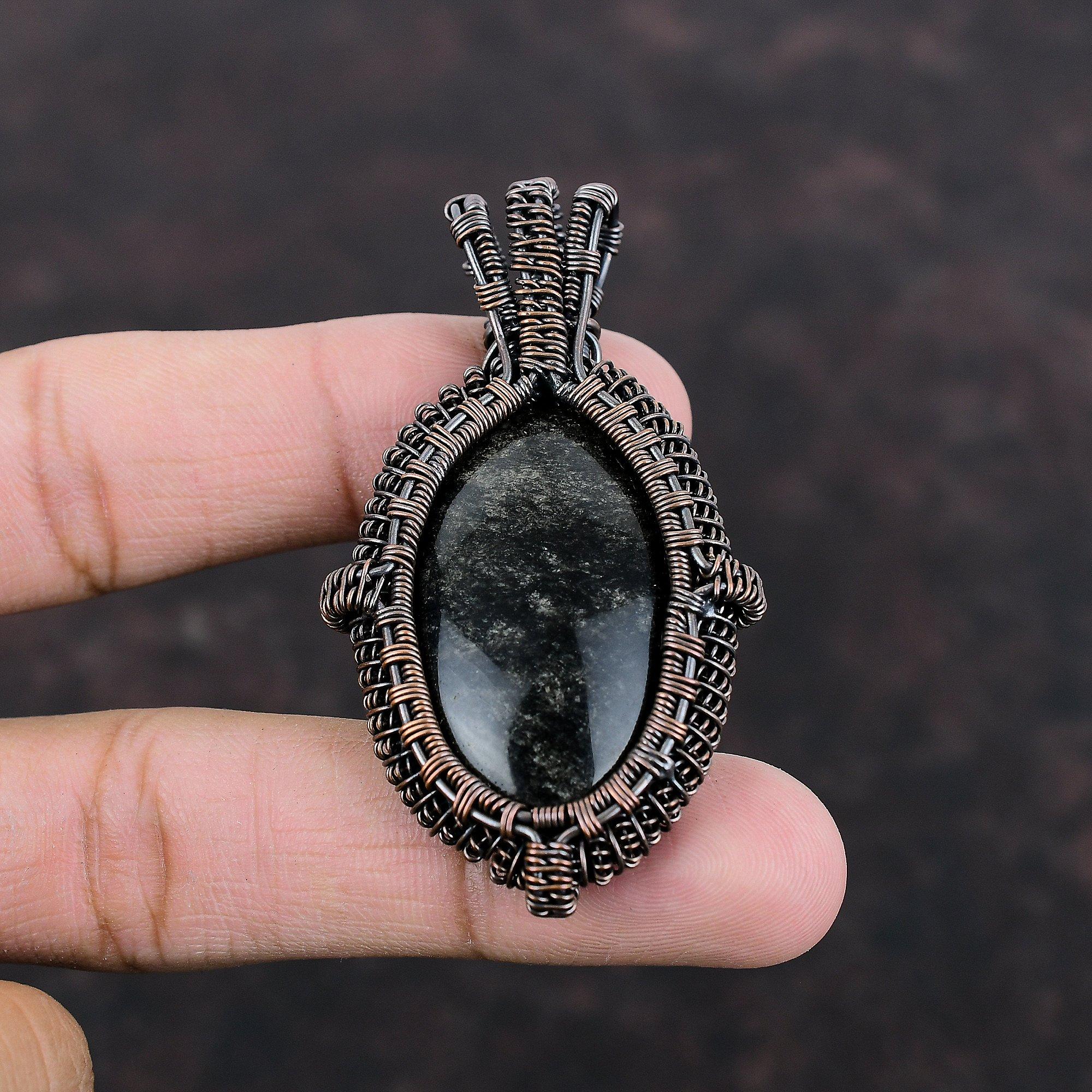 Silver Sheen Obsidian Copper Pendant Wire Wrapped Jewelry Decent Pendant Copper Jewelry Handmade Gemstone Pendant Gift For Her Women Jewelry