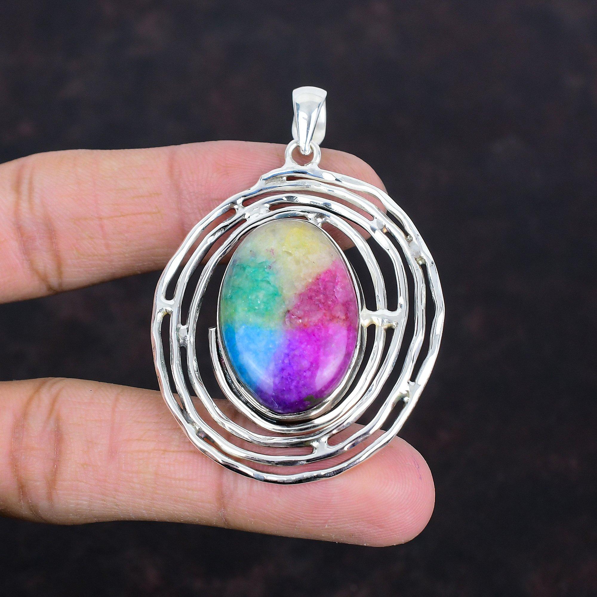 Rainbow Solar Quartz Druzy Pendant Natural Gemstone Pendant 925 Sterling Silver Pendant Decent Pendant Wedding Gifts Handmade Silver Jewelry