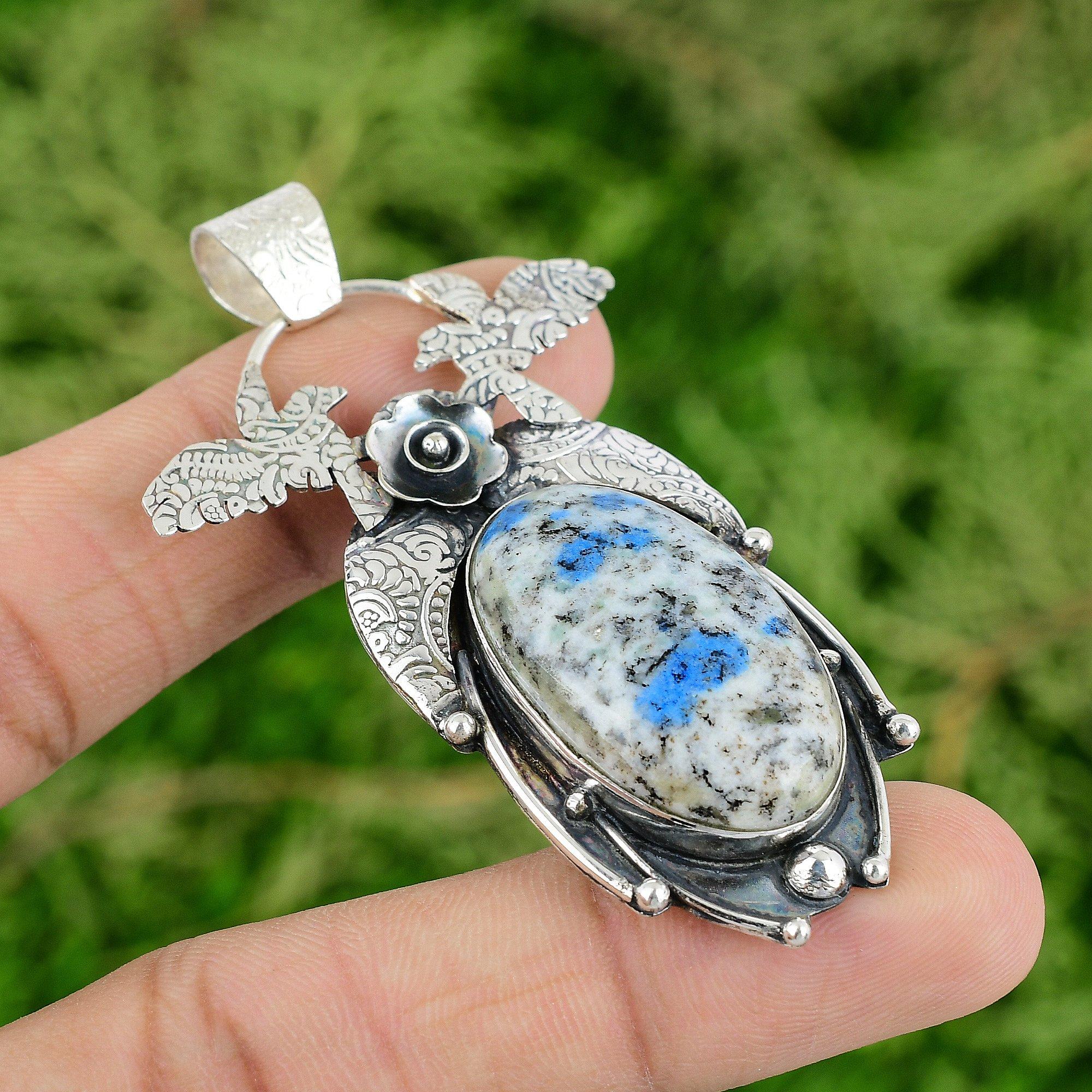 Friendship Day Sale Oval K2 Jasper Gemstone 925 Sterling Silver Pendant Jewelry