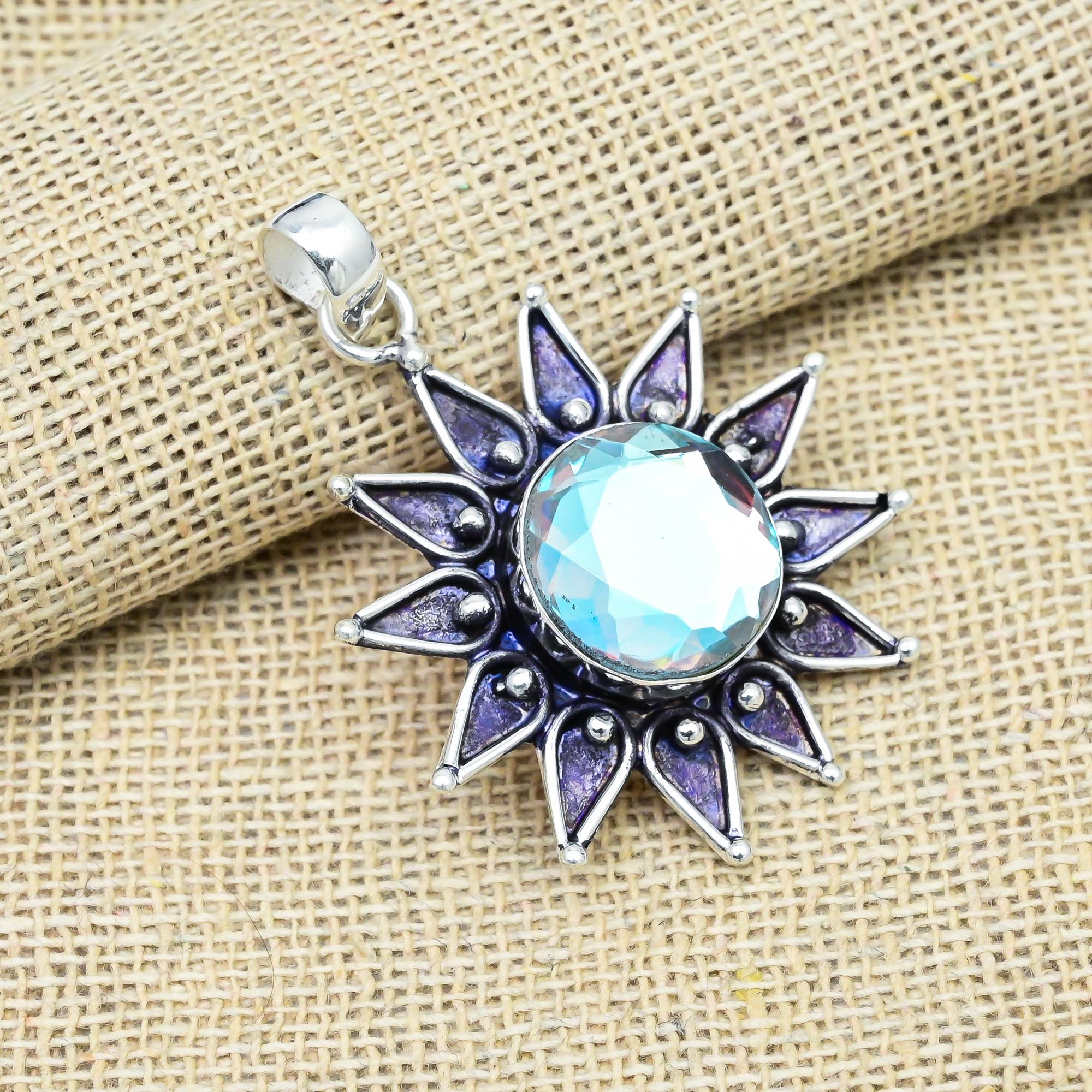 Dazzling Mystic Topaz Gemstone 925 Sterling Silver Jewelry Handmade Pendant Gift For Women