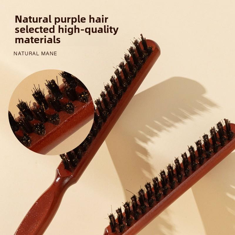Roll Round Comb Hair Brush Bristle Pig Mane Brown Bristles Wood Handle For Curly Hair Round Bristles Tips