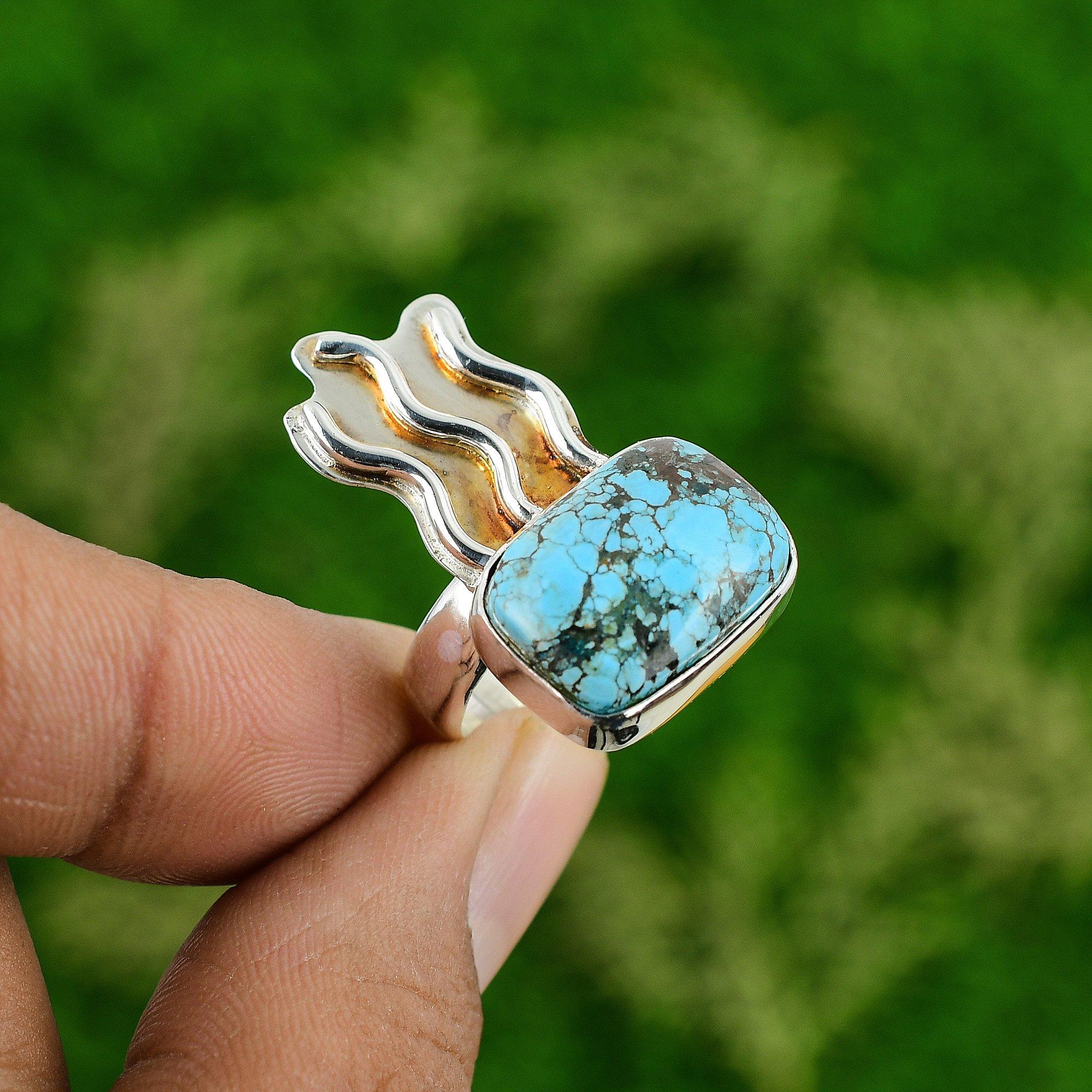 Gift For Her Natural Tibetan Turquoise Promise Ring Size 6.75 925 Silver
