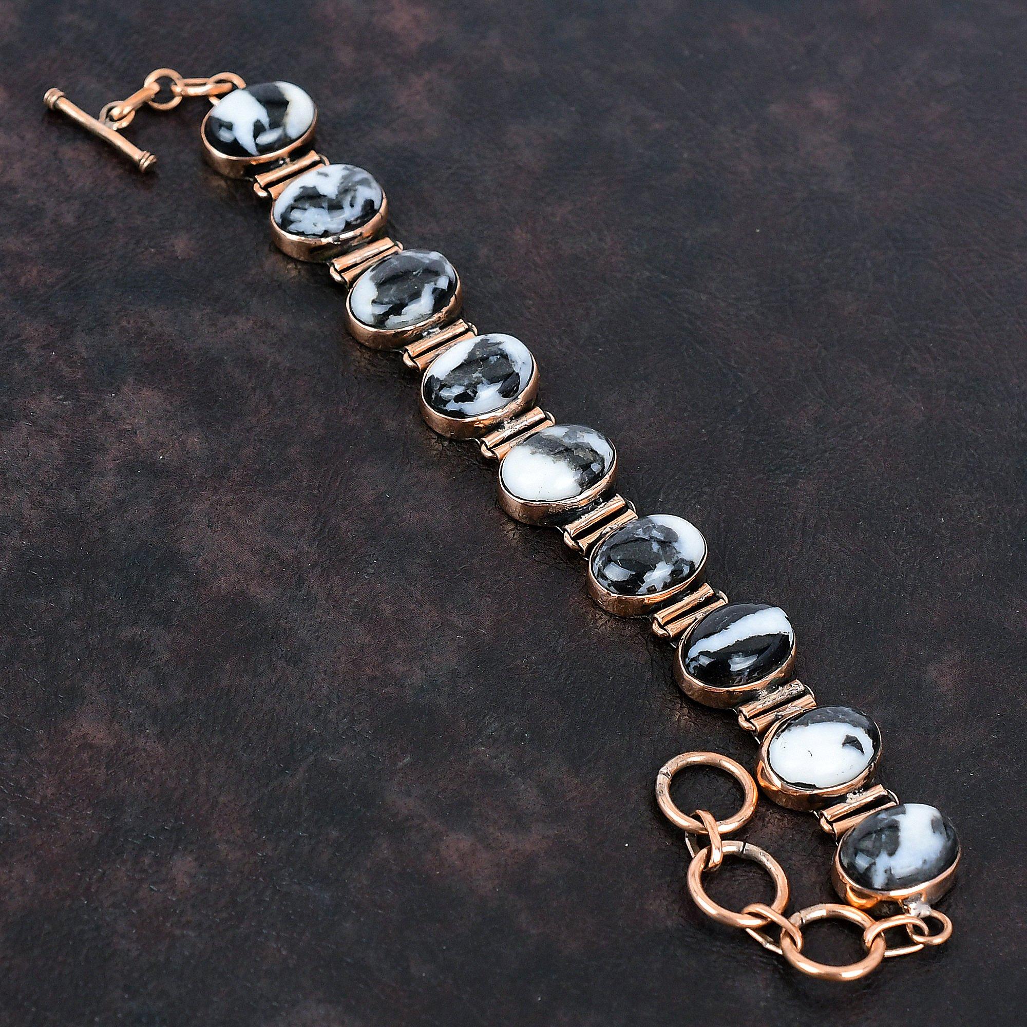 Brățară cu Turcoaz Bivol Alb Brățară din Cupru Brățară cu Lanț Ajustabil Bijuterii Elegante din Cupru Brățară Handmade cu Piatră Prețioasă Cadouri Pentru Soție