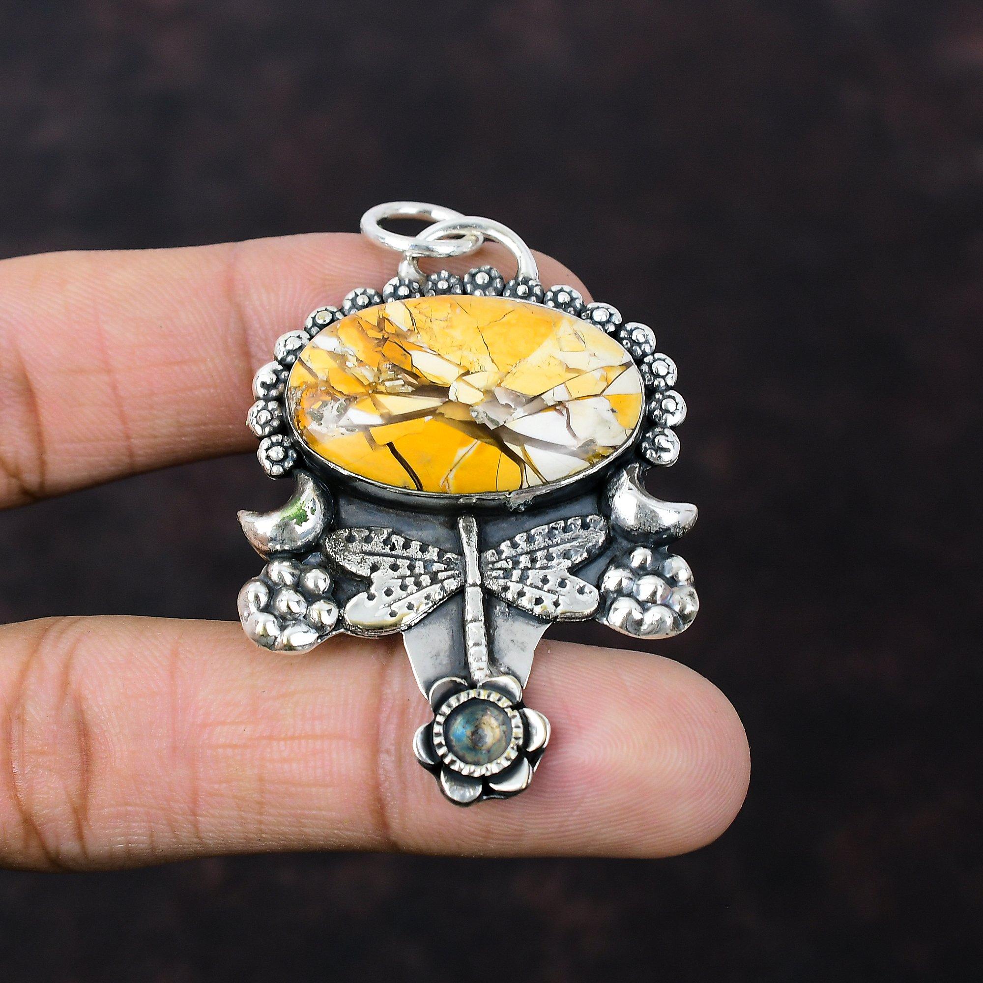 Brecciated Mookaite Pendant Handmade Jewelry 925 Sterling Silver Pendant Original Gemstone Jewelry Amazing Dragonfly Pendant Gift For Friend