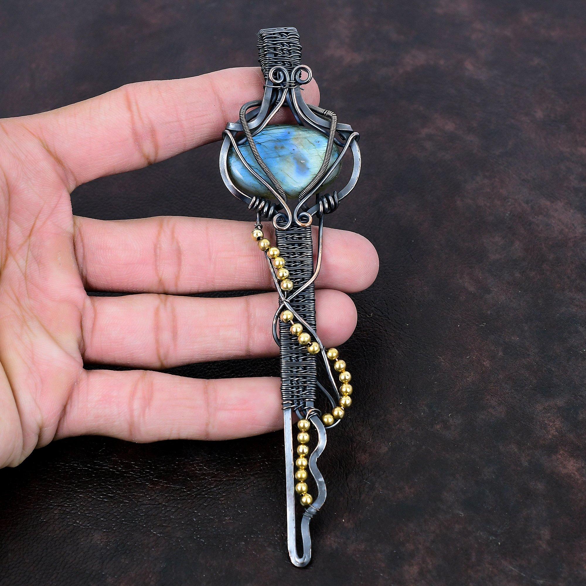 Labradorite Pendant Copper Wire Wrapped Pendant Handmade Copper Jewelry Key Pendant Gemstone Pendant Wire Wrapped Jewelry Gift For Wedding