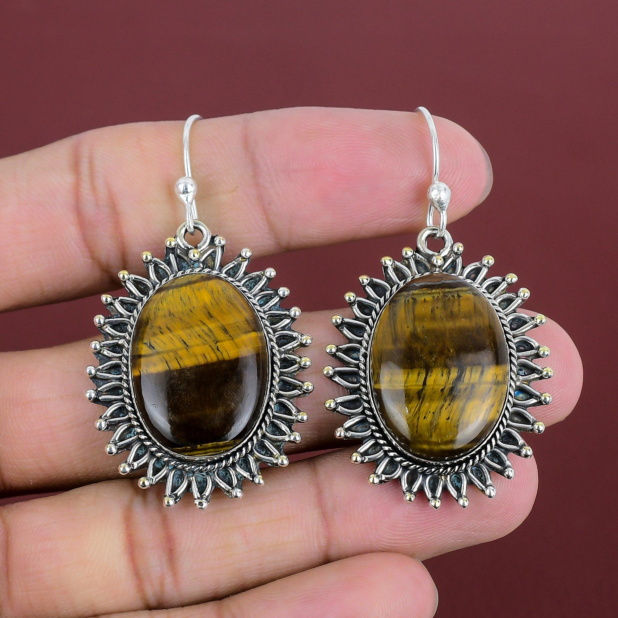 Tiger's Eye Earring Handmade Earrings Gemstone Earring 925 Sterling Silver Earring Boho Jewelry Decent Earring Gift For Women Dangle Earring