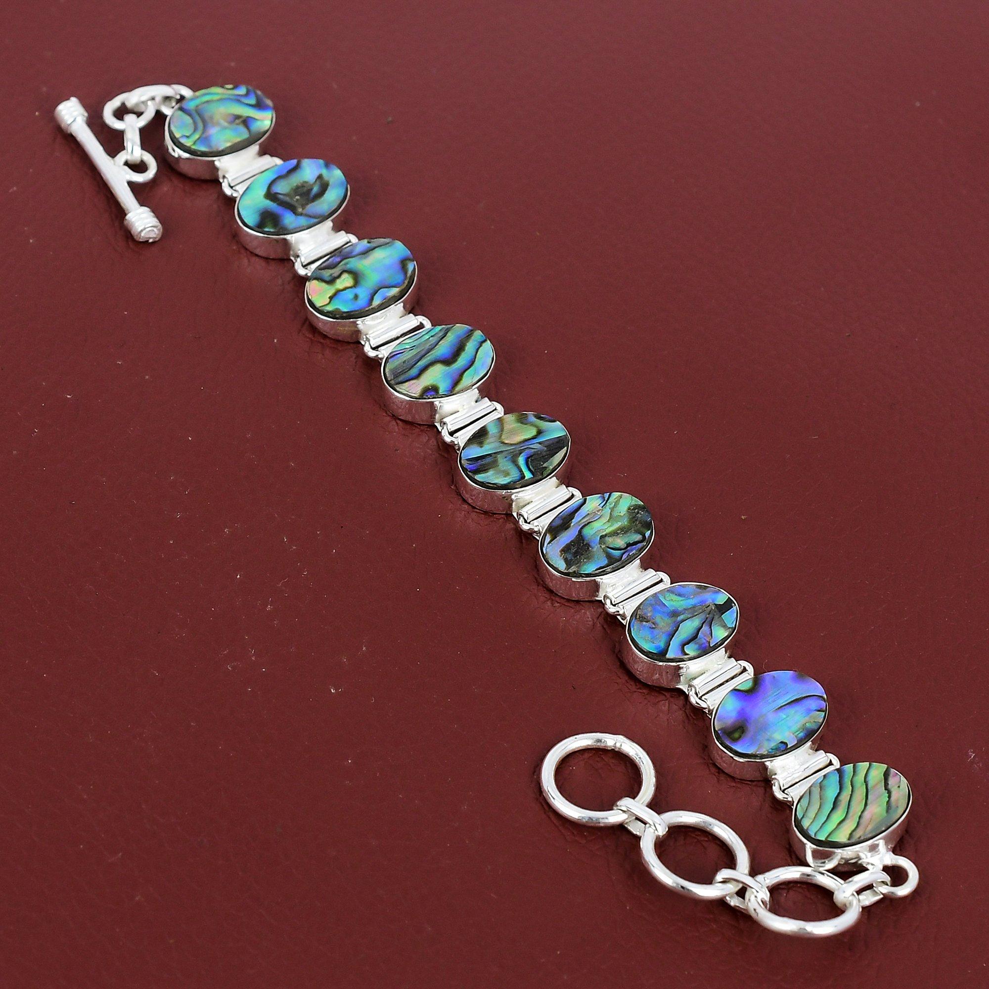 Abalone Shell Bracelet Handmade Jewelry 925 Sterling Silver Bracelet Gemstone Jewelry Adjustable Chain Bracelet Gift For Her Elegant Jewelry