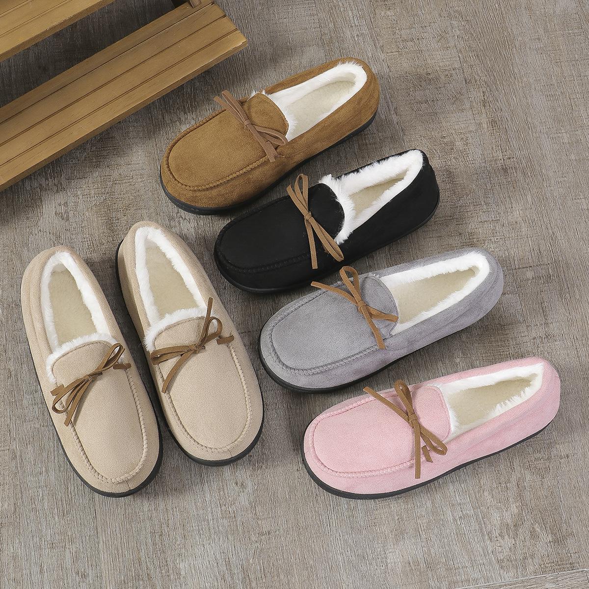Couple Solid Color Slip On Loafers with Warm Plush Lining Comfortable Non-Slip Rubber Sole Durable House Shoes
