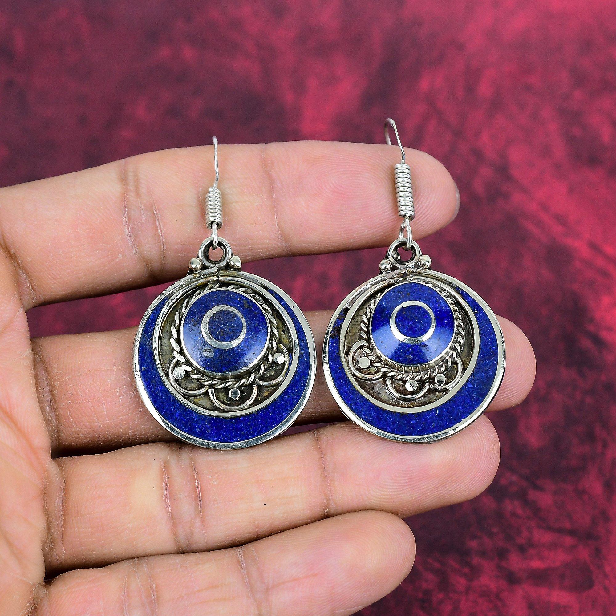 Orecchini in Lapislazzuli Gioielli con Pietre Preziose Fatti a Mano, Orecchini in Argento Sterling Massiccio 925, Orecchini Gioiello dal Design Unico