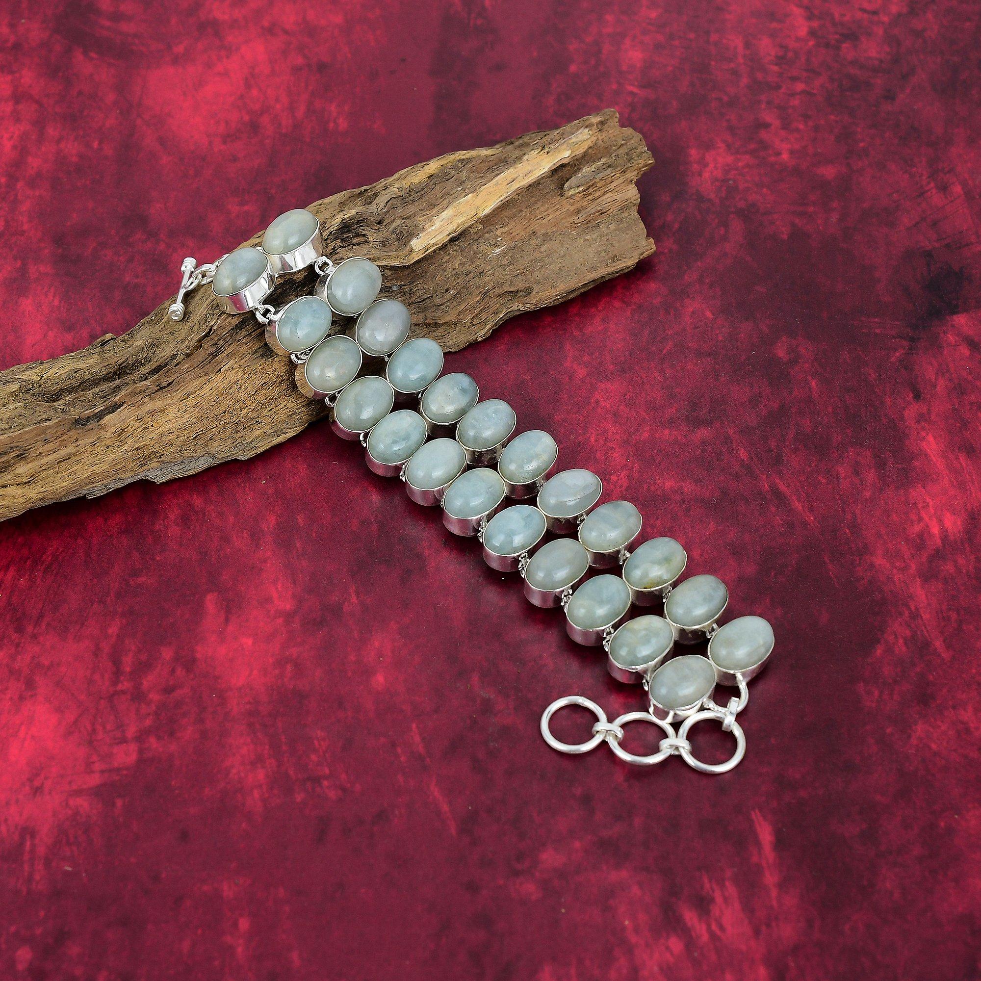 Akvamarin Armbandsmycke, 925 Massivt Sterling Silver Ädelstensarmband Handgjort Smycke, För Memorial Day