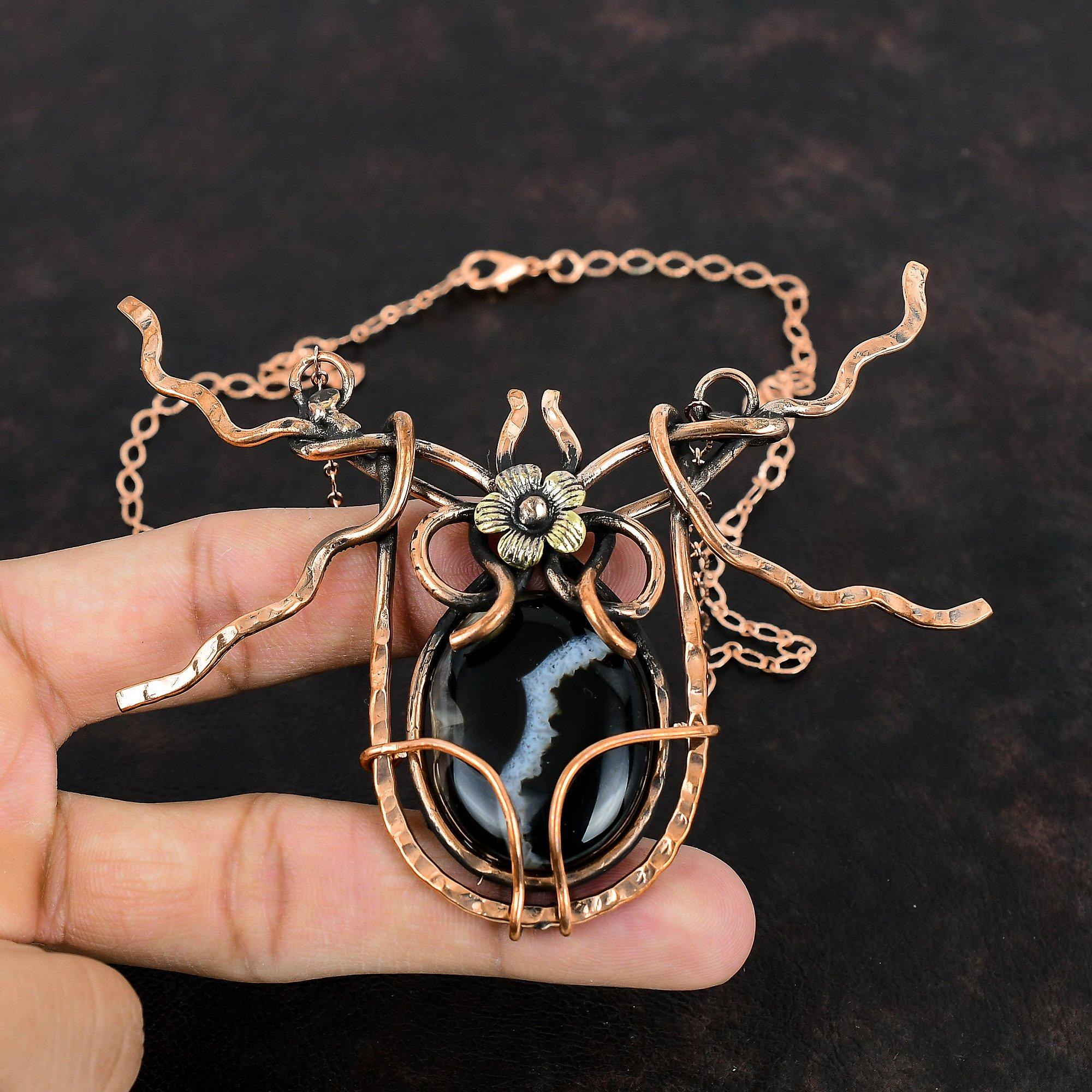 Sardonyx Necklace Copper Wire Wrapped Adjustable Chain Necklace Antique Copper Jewelry Handmade Elegant Necklace Gemstone Necklace For Gifts