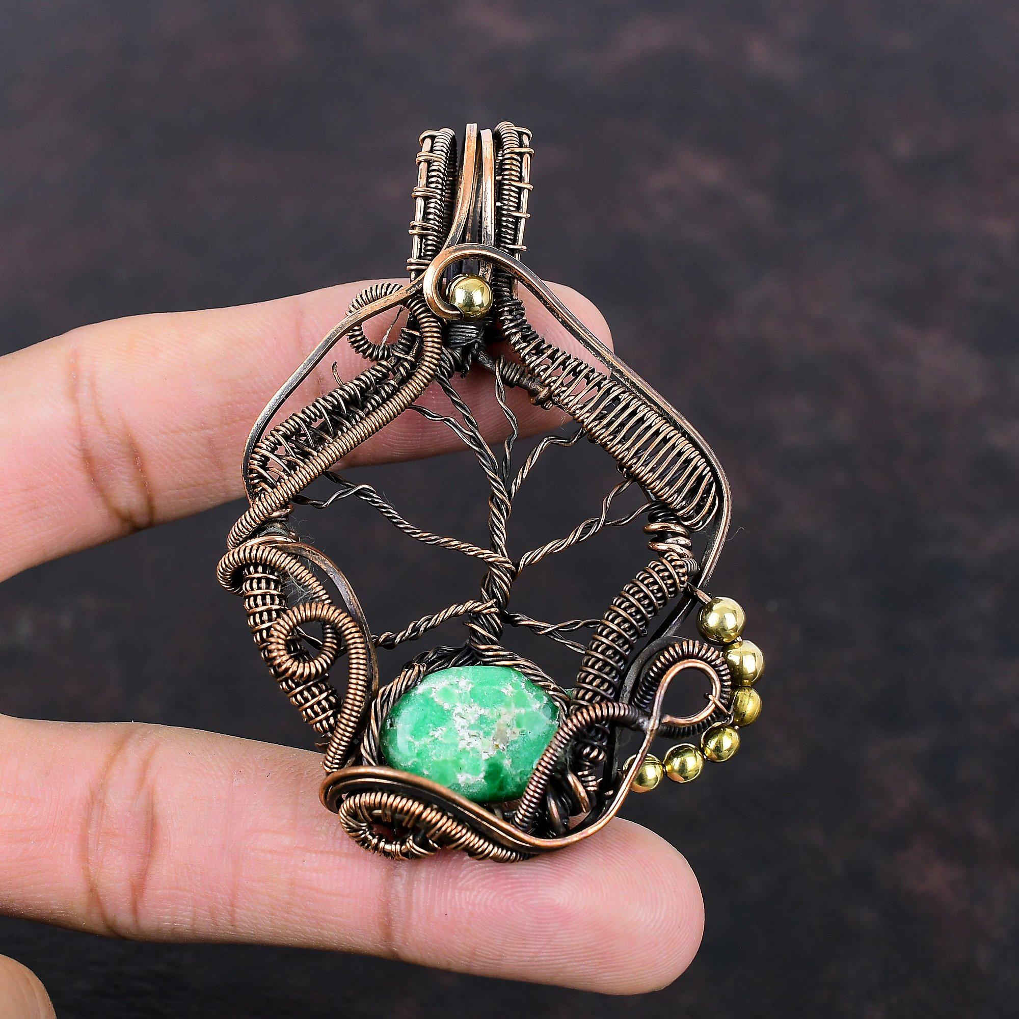 Tree Of Life Variscite Pendant Copper Wire Wrapped Pendant Variscite Jewelry Handmade Gemstone Pendant Wedding Gift Copper Wire Wrap Jewelry