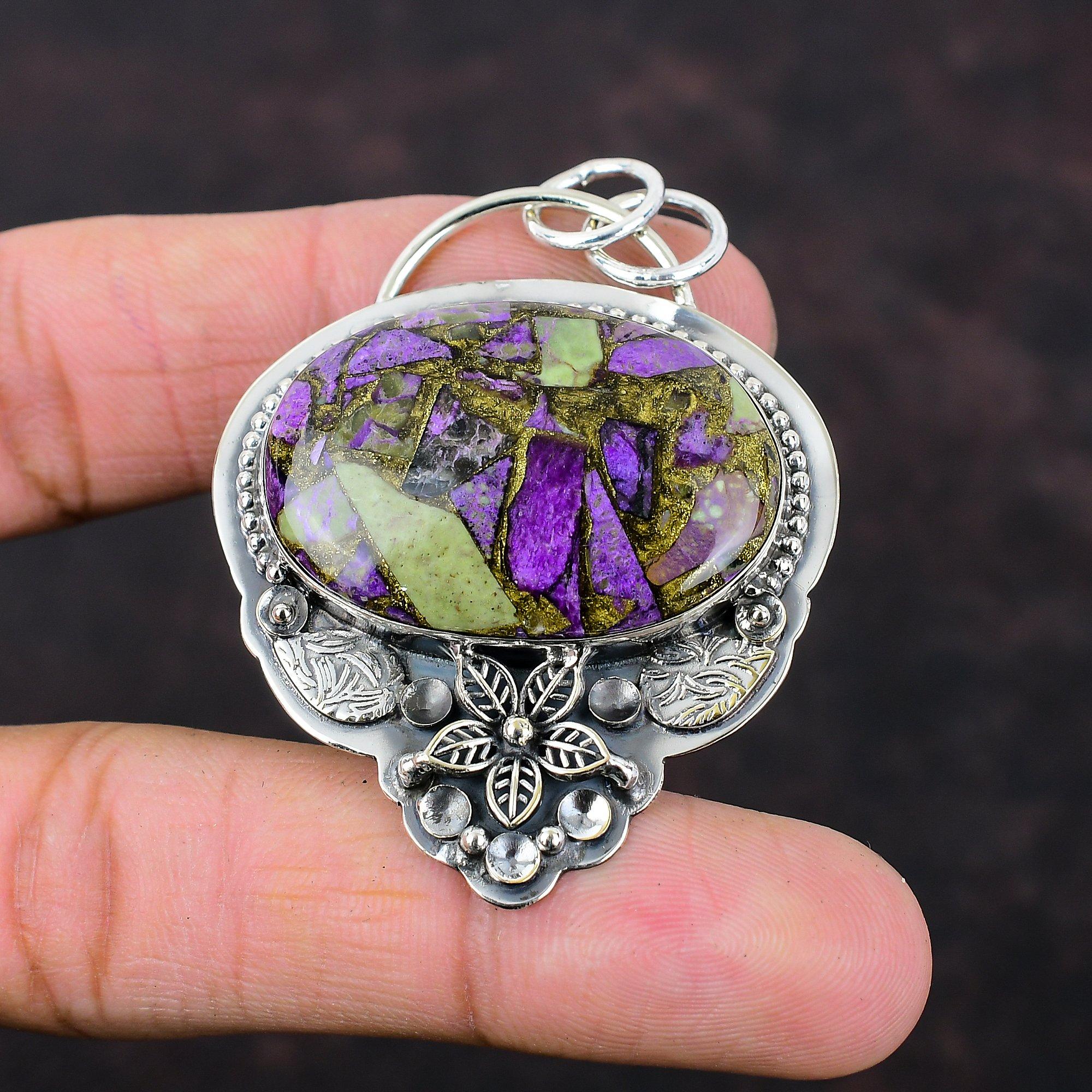 Copper Purpurite Pendant Handmade Stylish Jewelry 925 Sterling Silver Pendant Decent Gemstone Flower Pendant Gift For Girl Statement Jewelry