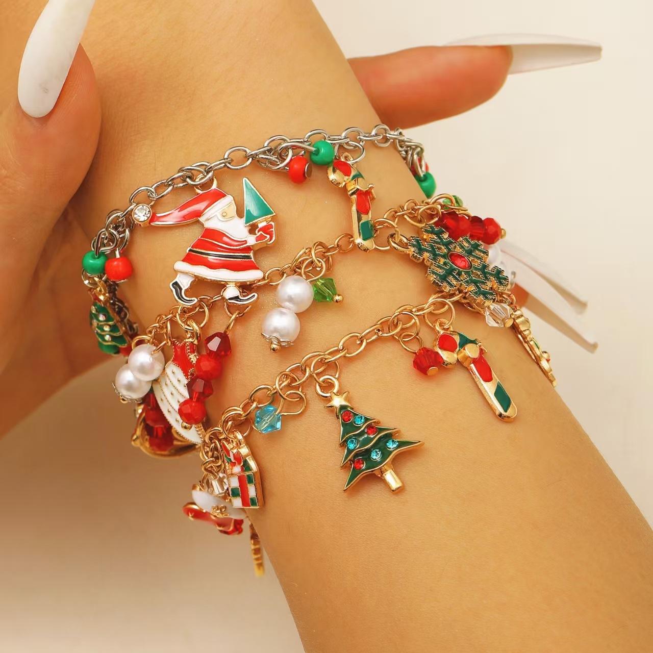 Fashion Christmas Elk Socks Snowman Christmas Tree Pendant Bracelet