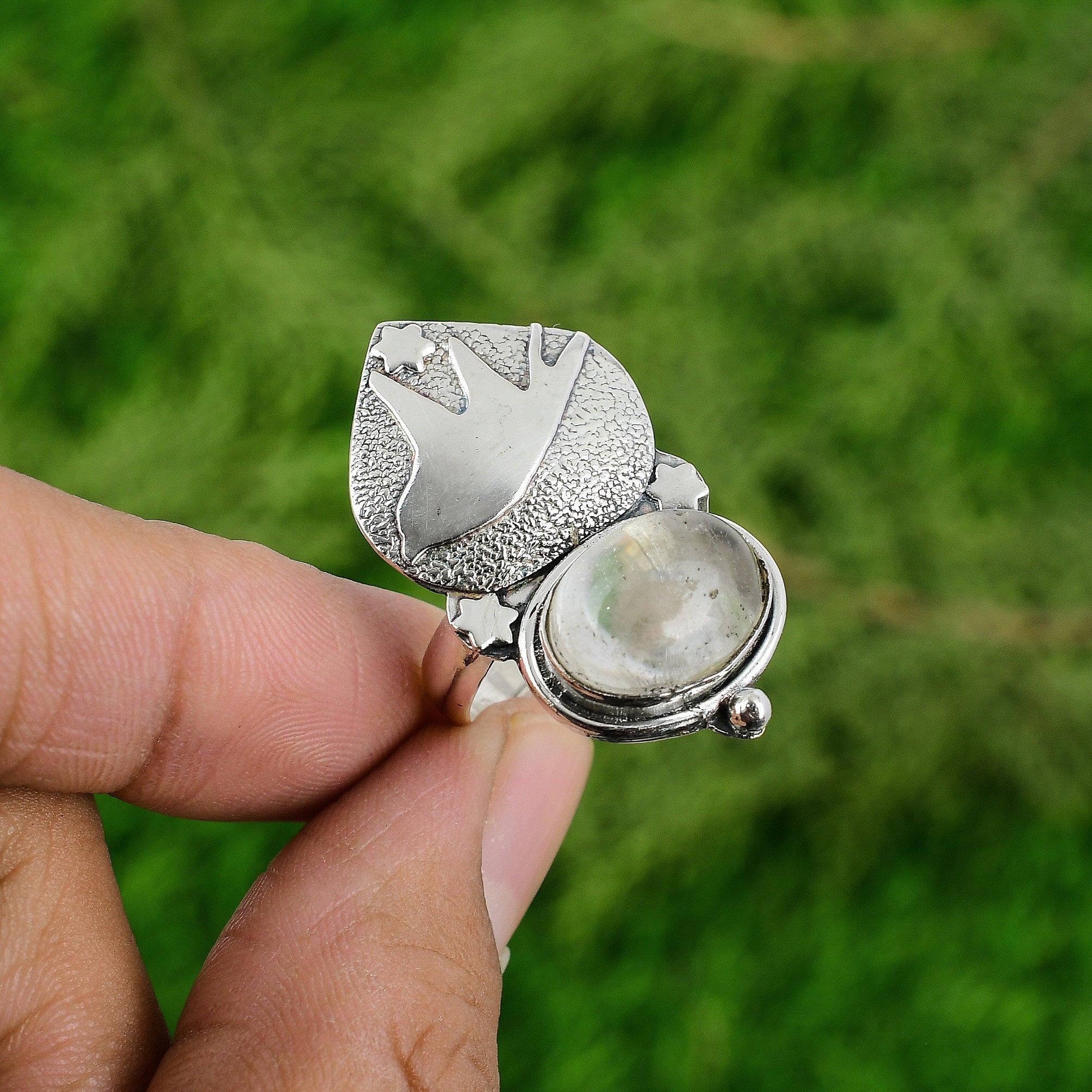 Natural Moonstone Gemstone 925 Silver Solitaire Bird Adjustable Ring For Women