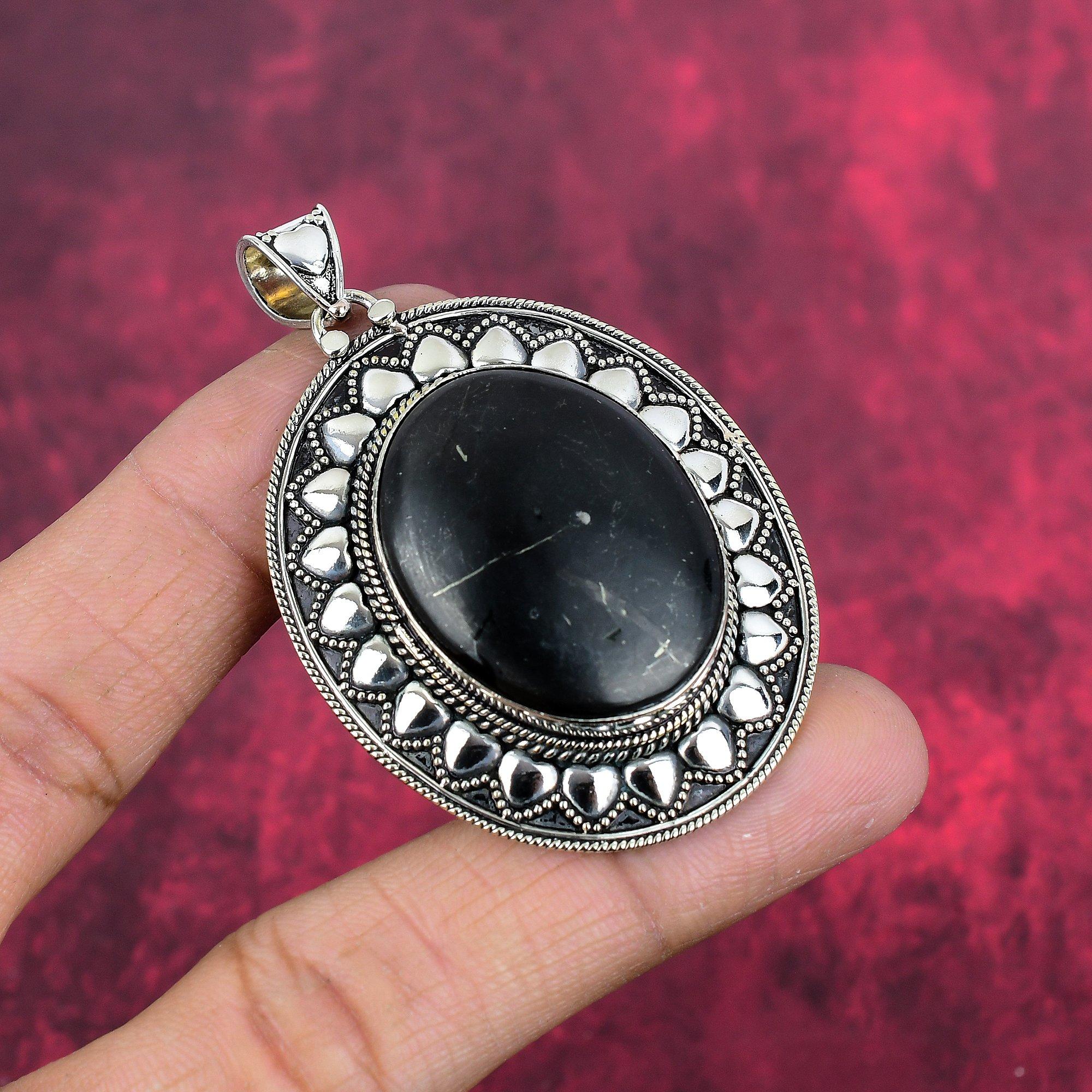 Shungite Pendant, 925 Solid Sterling Silver Gemstone Jewelry, Handmade Pendant, For Thanksgiving