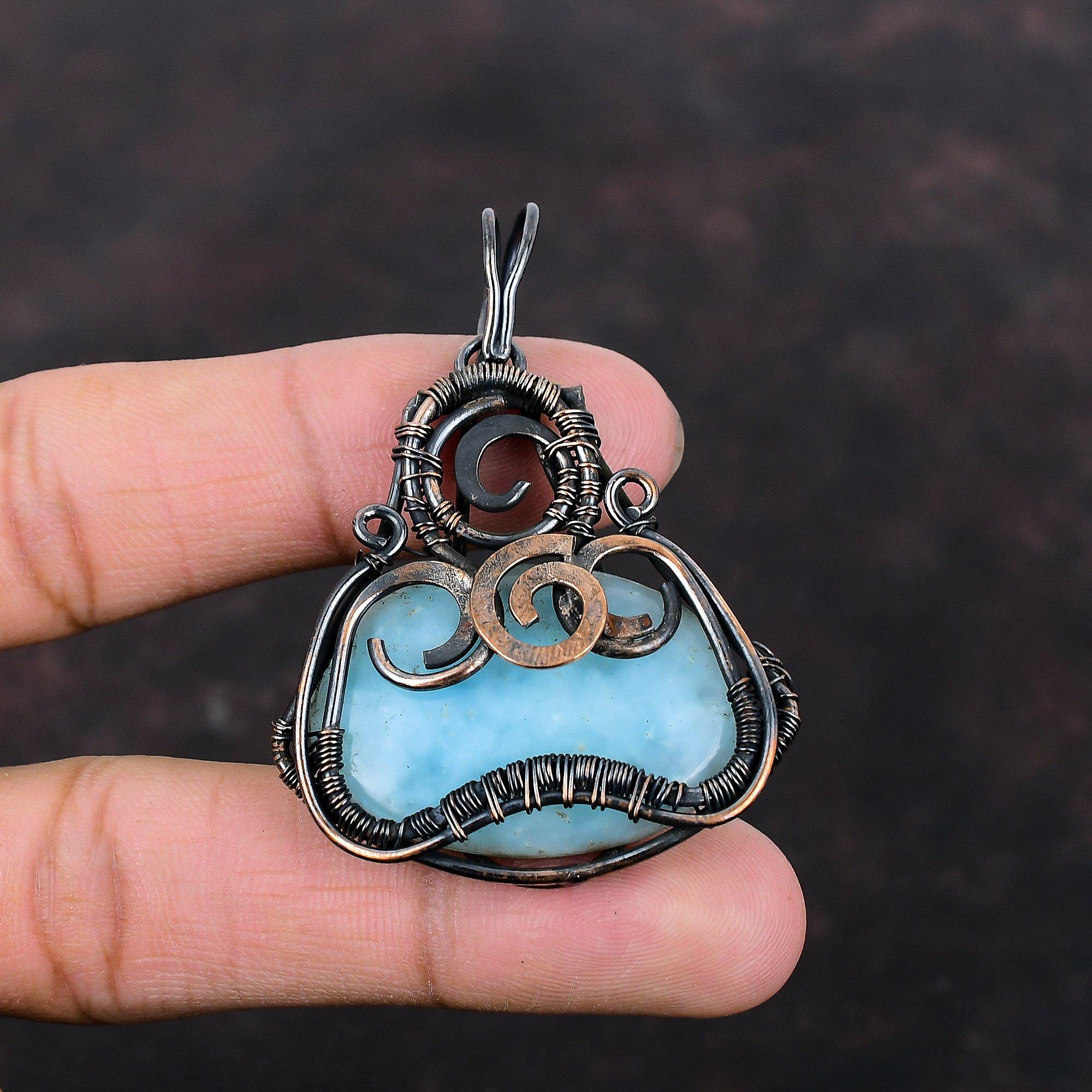 Hemimorphite Pendant Copper Wire Wrapped Pendant Natural Gemstone Jewelry Handmade Stylish Pendant Hemimorphite Copper Jewelry Gift For Her