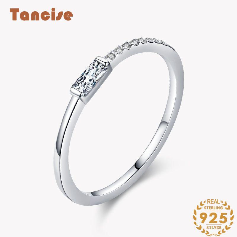 Tancise Klassischer Zirkon-Ring aus 925er-Sterlingsilber, Damenschmuck, Hochzeitsversprechen, Party-Geschenk