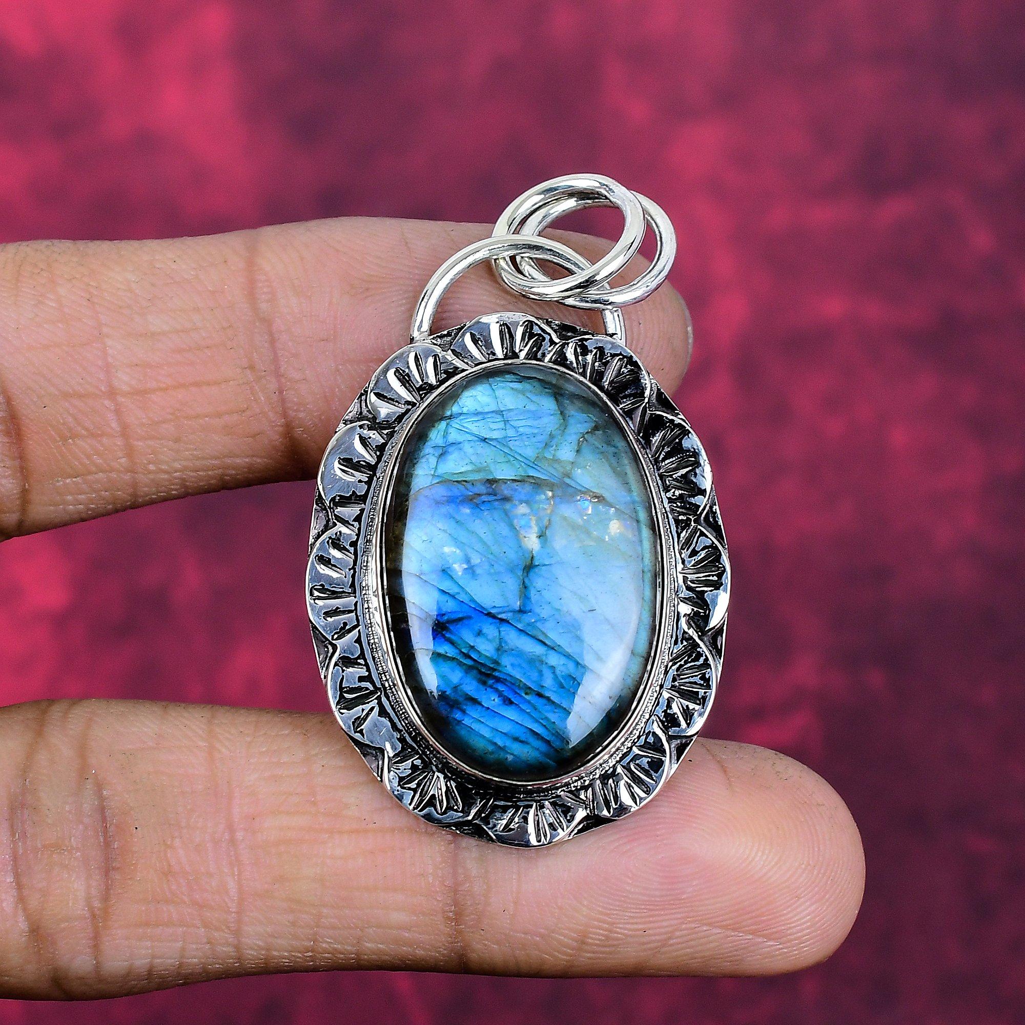 Labradorit Anhänger, 925 Sterlingsilber Anhänger Schmuck. Geschenk für Frauen, handgefertigter Anhänger, Edelsteinschmuck