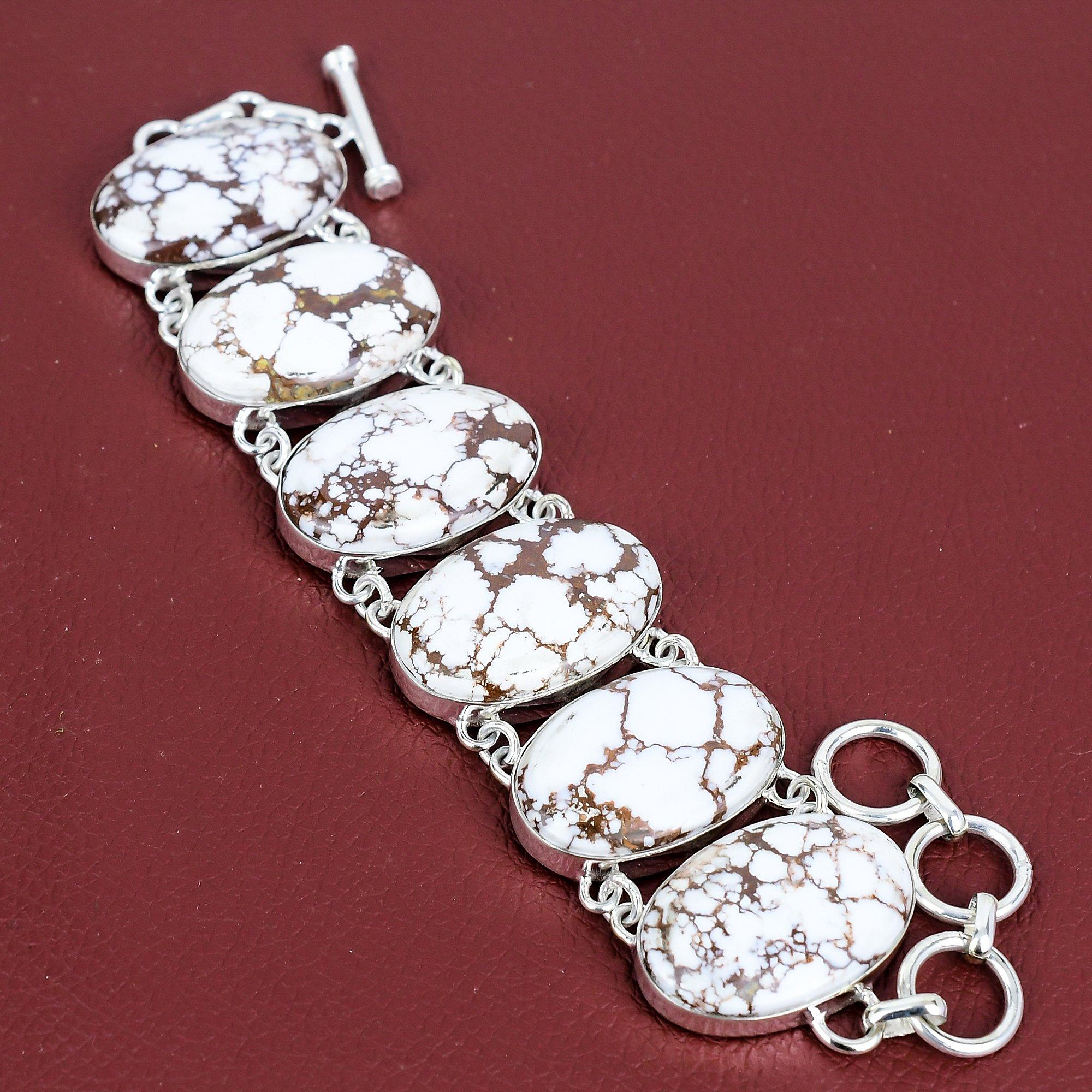 Wild Horse Magnesite Bracelet 925 Sterling Silver Bracelet Gemstone Adjustable Chain Bracelet Handmade Jewelry Engagement Gifts Boho Jewelry