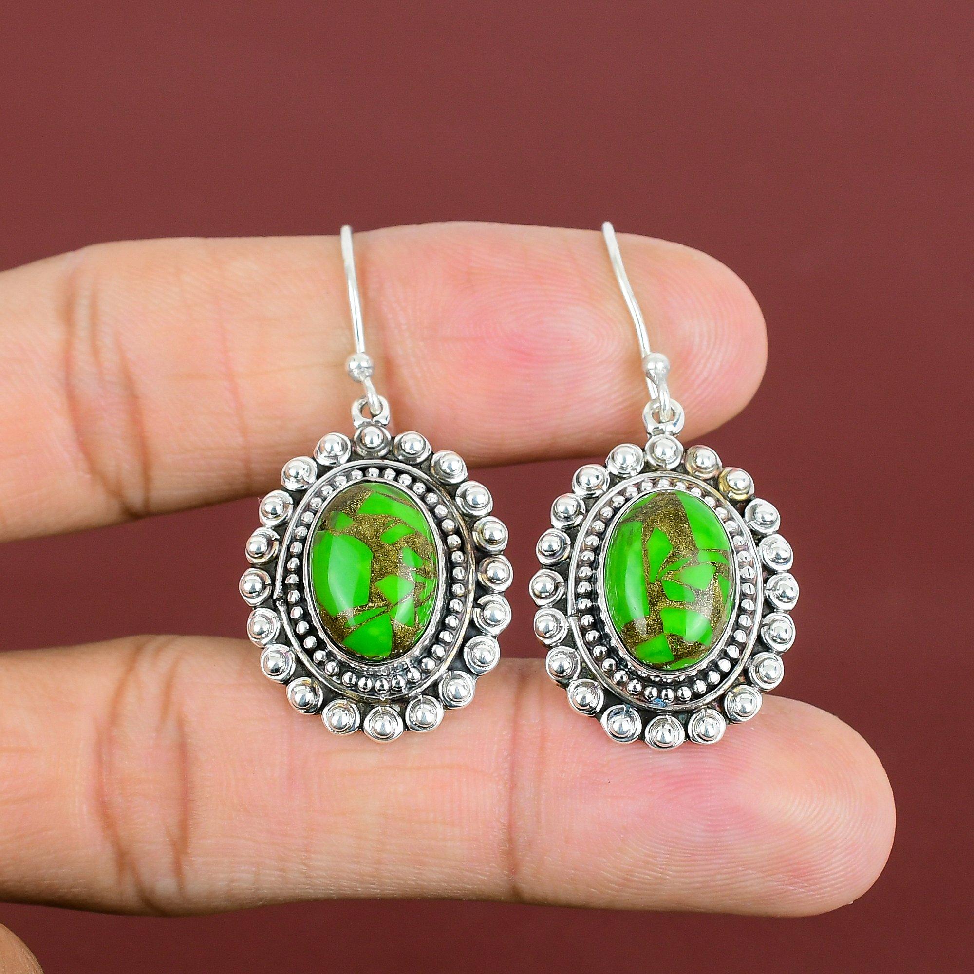 Σκουλαρίκι Πράσινο Τυρκουάζ Χαλκού 925 Ασήμι Στερλίνας Σκουλαρίκια Σκουλαρίκι με Πολύτιμο Λίθο Λεπτό Κόσμημα Vintage Σκουλαρίκι Δώρα Για τη Σύζυγο Χειροποίητα Σκουλαρίκια