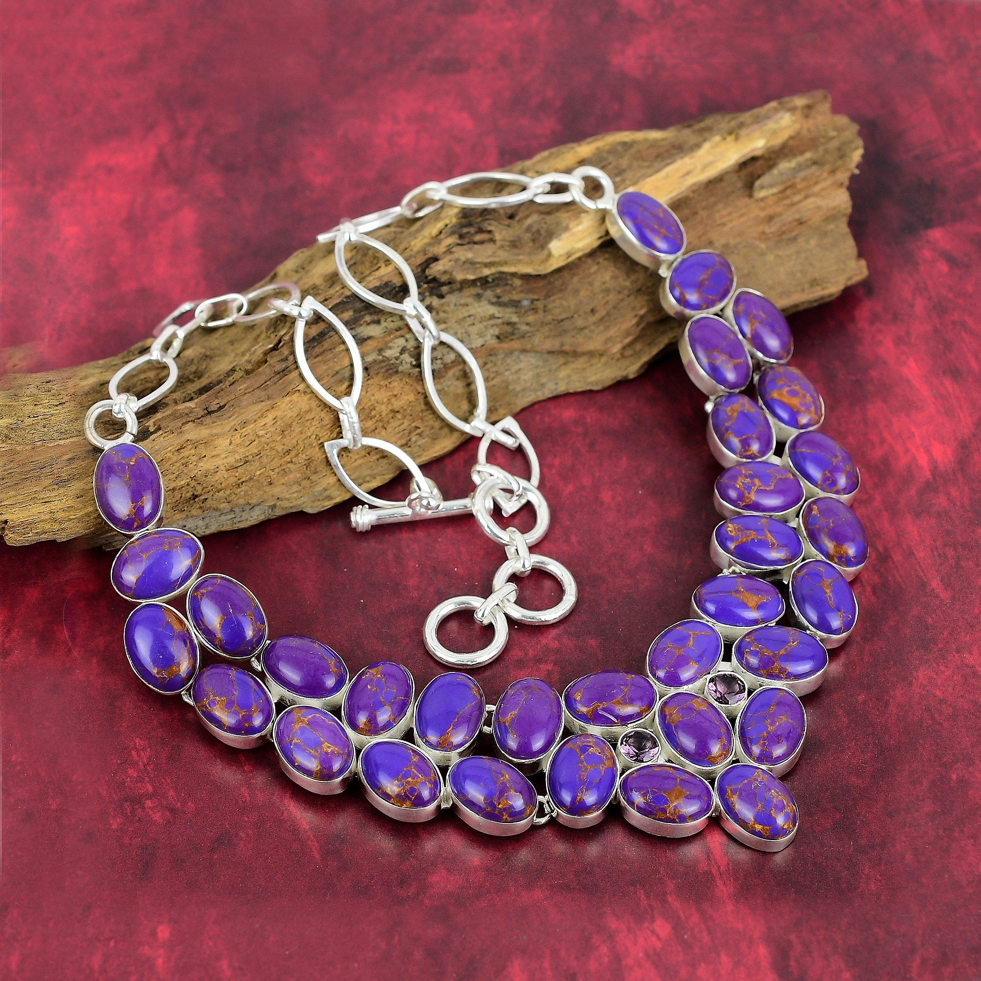 Purple Copper Turquoise 925 Solid Sterling Silver Necklace, Handmade Gemstone Necklace Jewelry, Gifts For Wife Brand New Necklace
