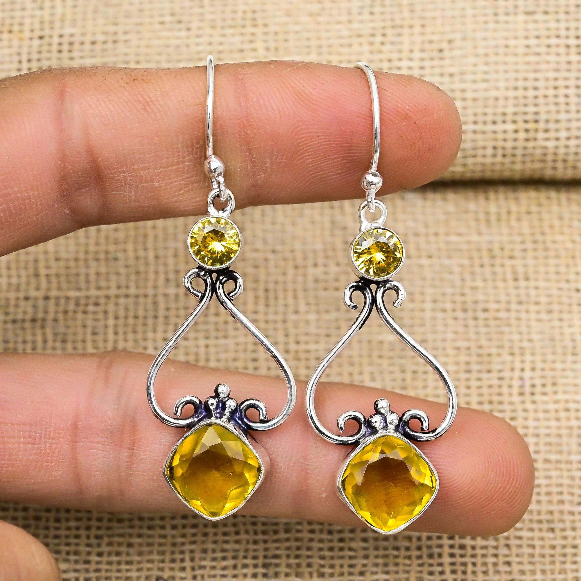 Citrine Earrings, 925 Solid Sterling Silver Gemstone Jewelry, Handmade Earrings, For Thanksgiving