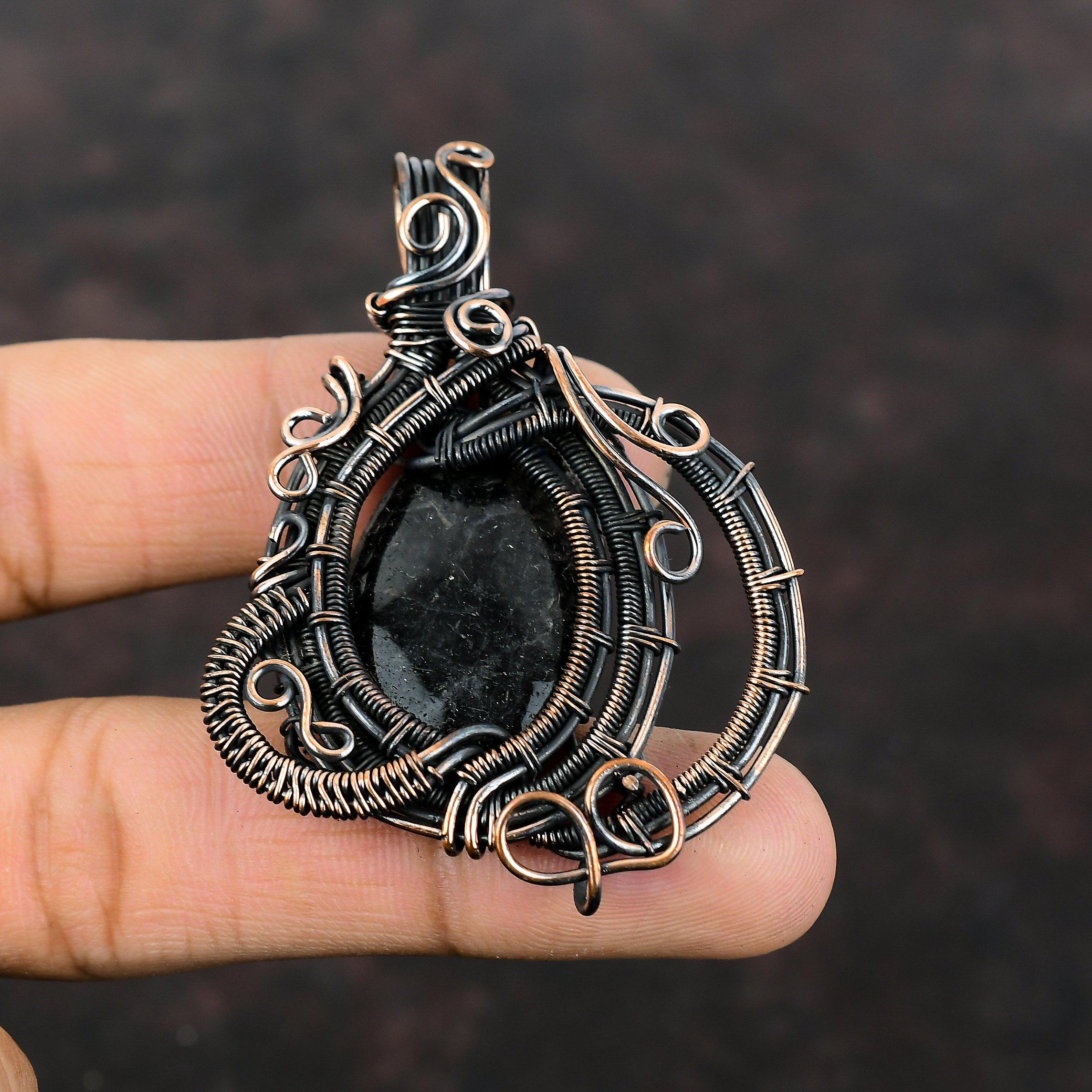 Black Rutile Pendant Copper Wire Wrapped Pendant Real Gemstone Pendant Black Rutile Jewelry Handmade Pendant Copper Jewelry Anniversary Gift