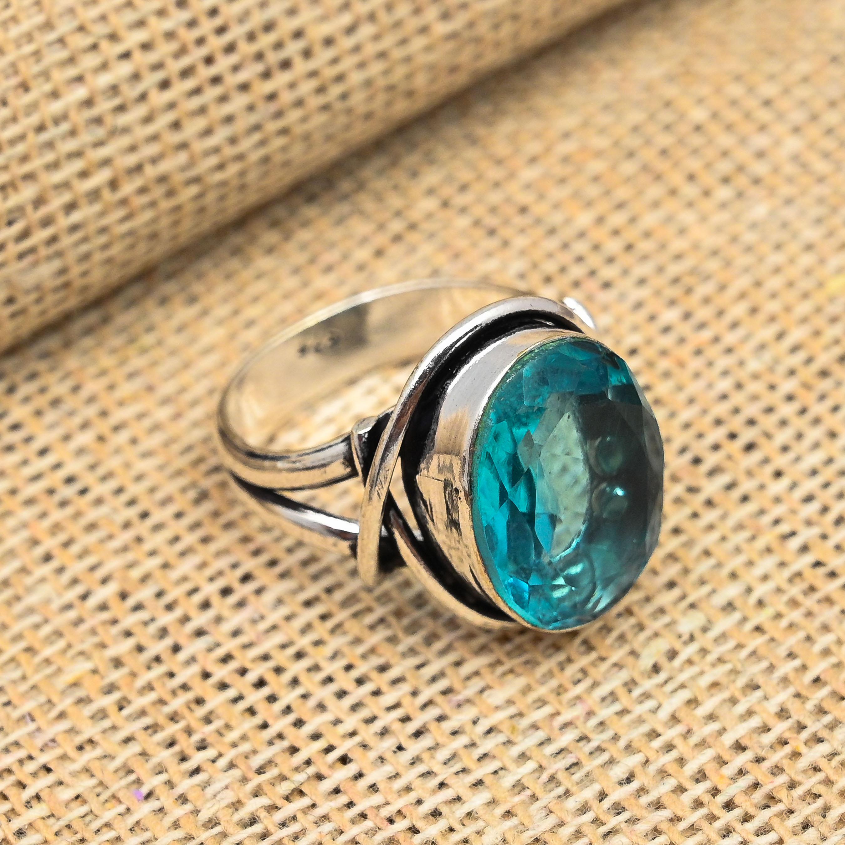 Aqua Apatite Gemstone Ručně vyráběné šperky 925 Sterling Silver Prsten pro ni