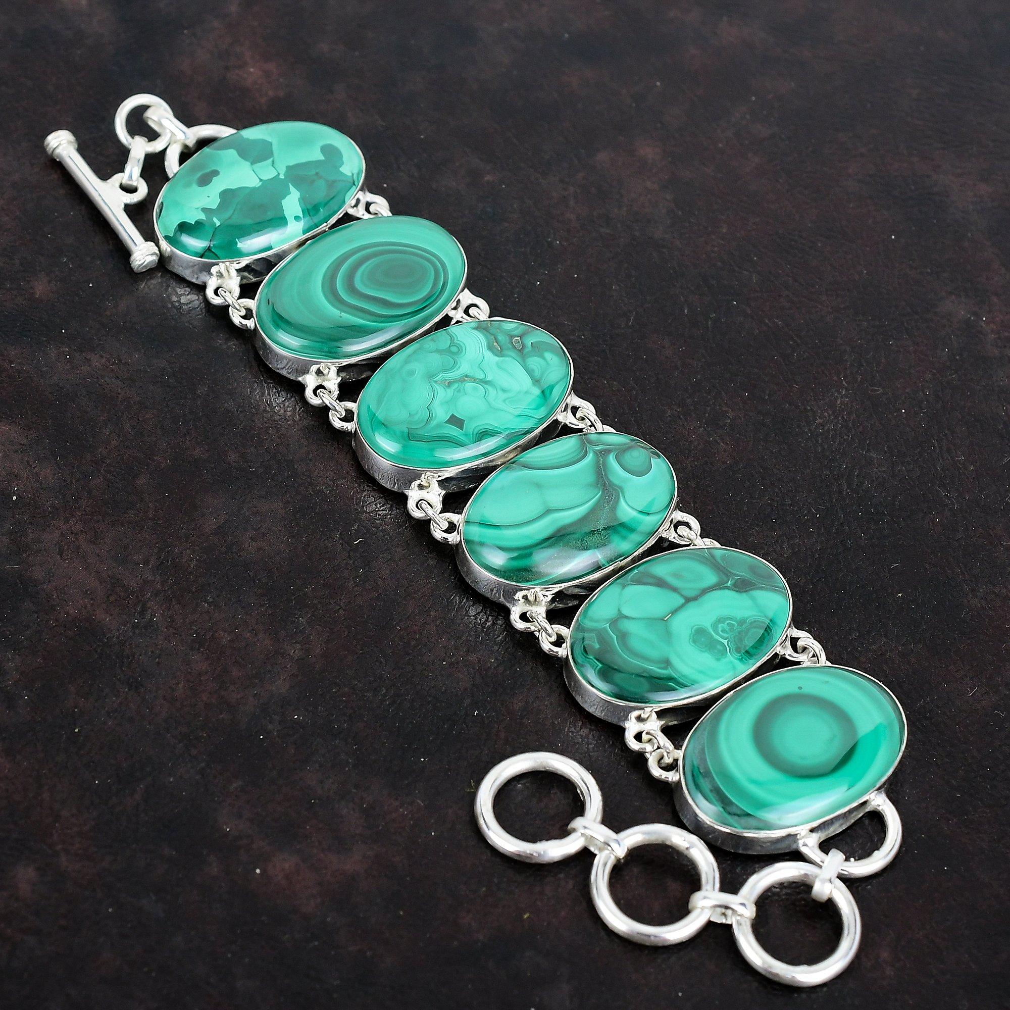 Malachite bracelet natural gemstone bracelet 925 sterling silver adjustable chain bracelet malachite jewelry handmade bracelet gifts for mom