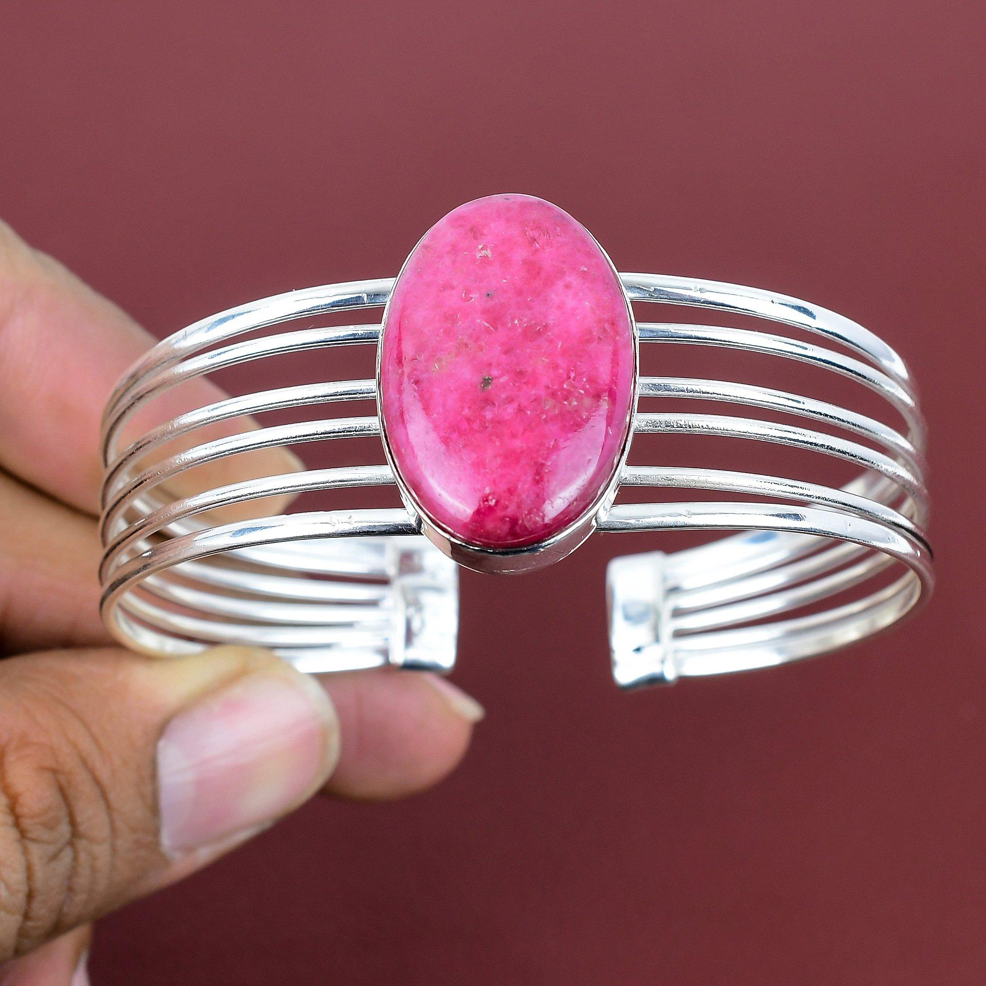 Rhodonit Armreif Edelstein handgefertigter Schmuck 925 Sterlingsilber Armreif verstellbarer Armreif sehr schöner Rhodonit Schmuck Geschenke für Mama