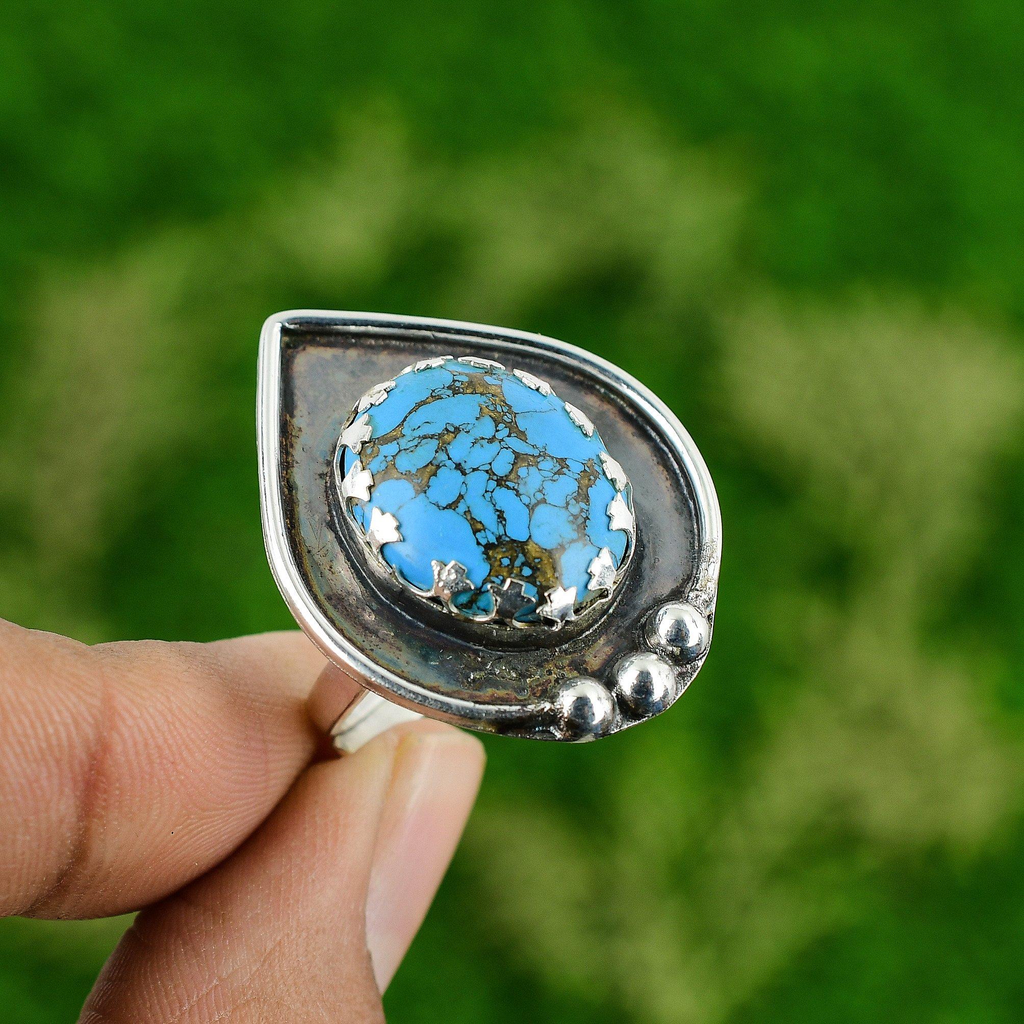 Gift For Her Natural Tibetan Turquoise Multi Stone Adjustable Ring 925 Silver