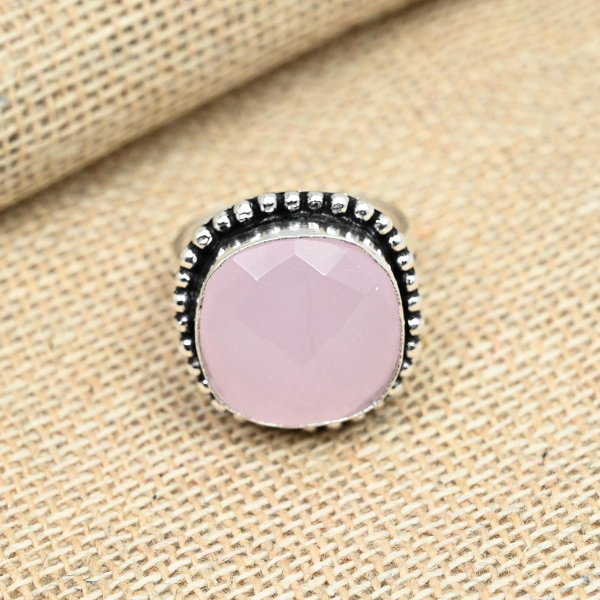 Pink Chalcedony Gemstone 925 Sterling Silver Jewelry Handmade Women Ring