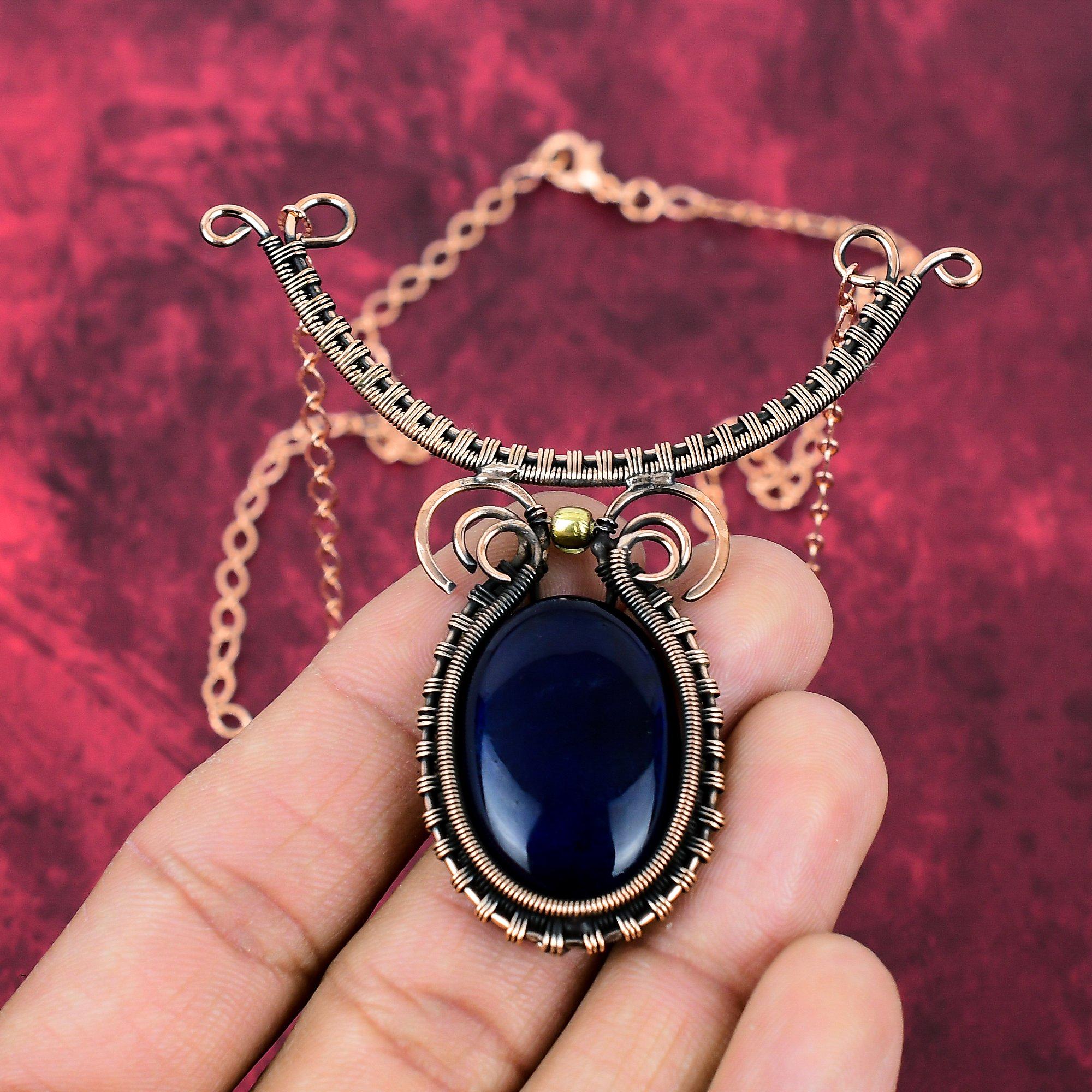 Blue Fire Labradorite Necklace Copper Wire Wrapped Gemstone Necklace Adjustable Chain Necklace Copper Jewelry Handmade Necklace Gift For Her