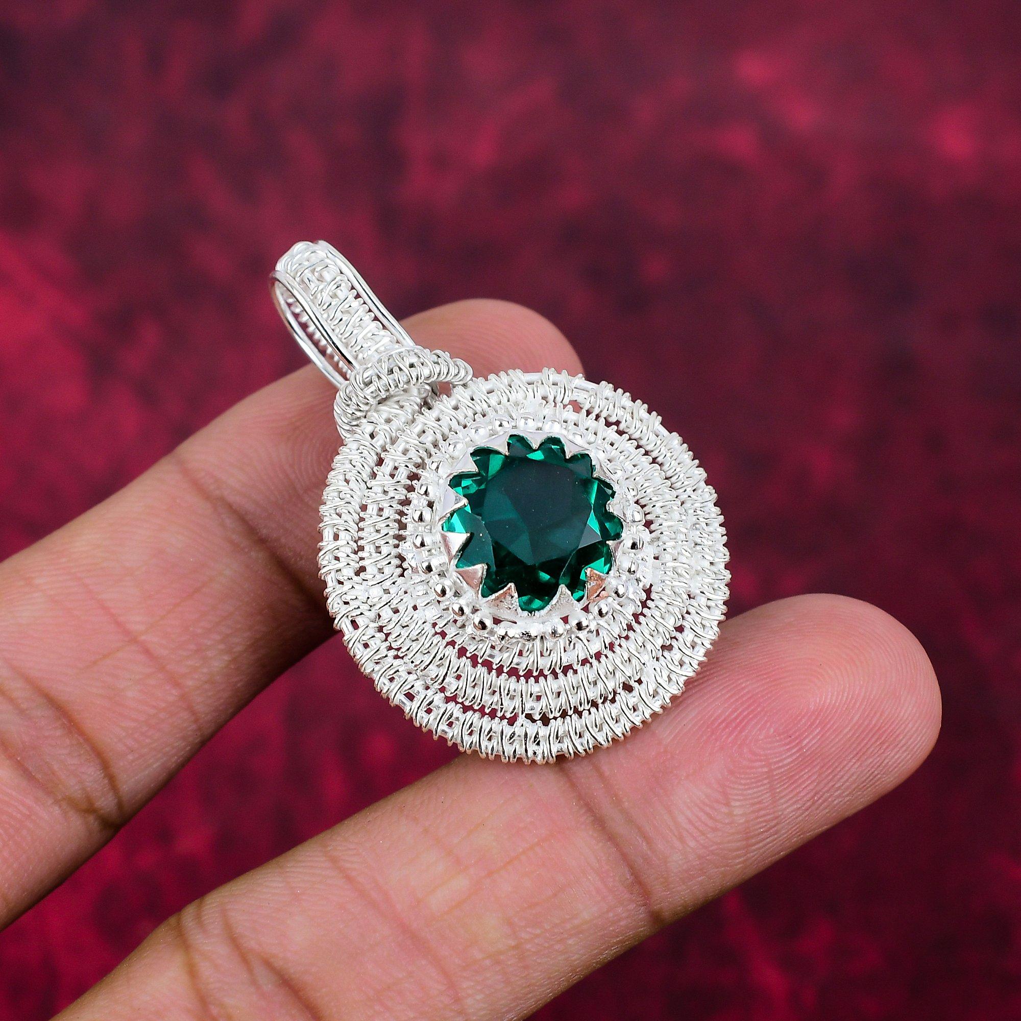 Indicolite Gemstone Pendant, 9Wire Wrap Pendant, Handmade Antique Jewelry, Gift For Mother Day