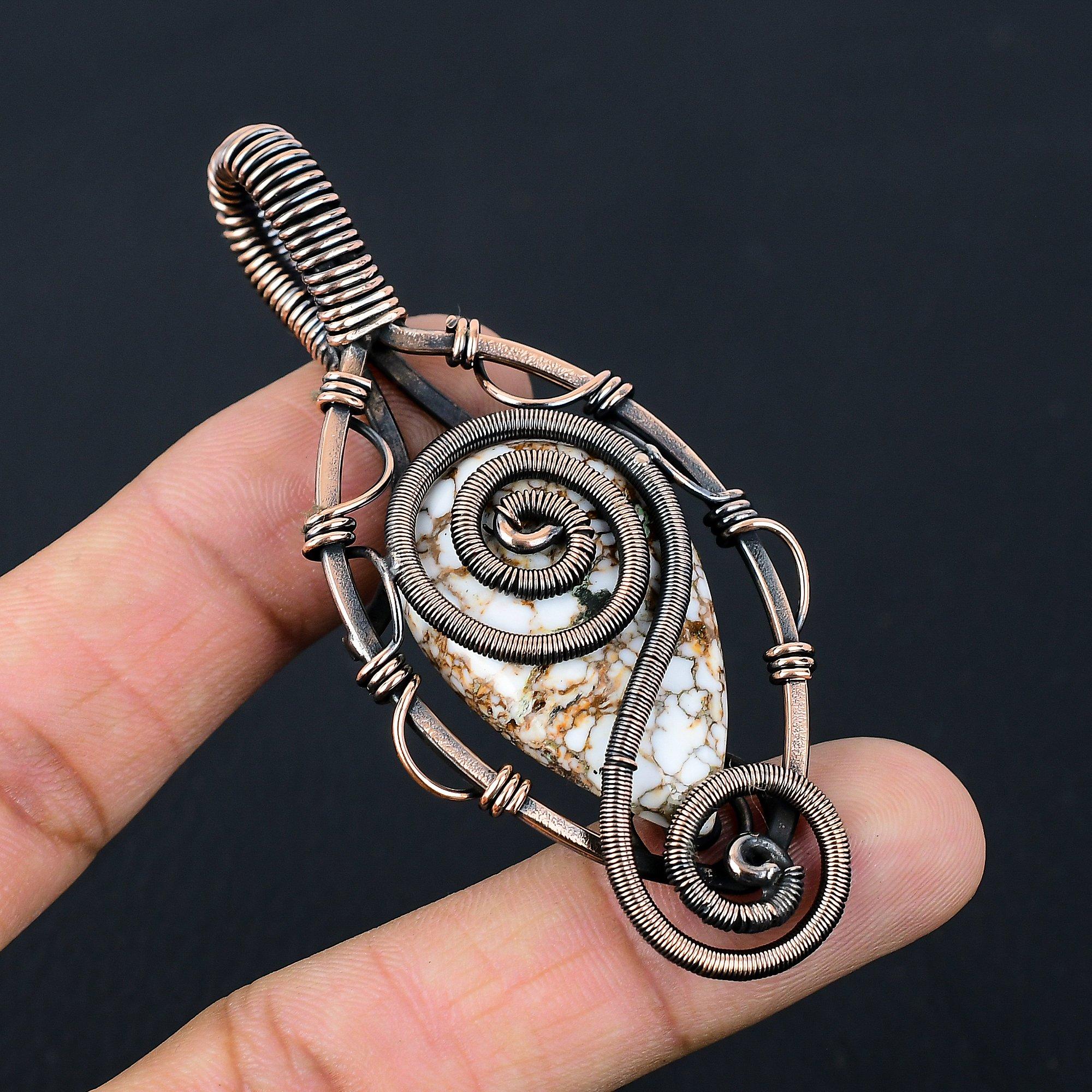 Wild Horse Gemstone Pure Copper Wire Wrapped Handmade Jewelry Pendant For Gift